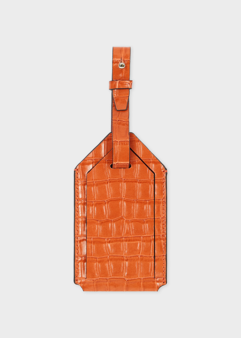 Paul Smith Orange Croc-Emboss Leather Luggage Tag outlook