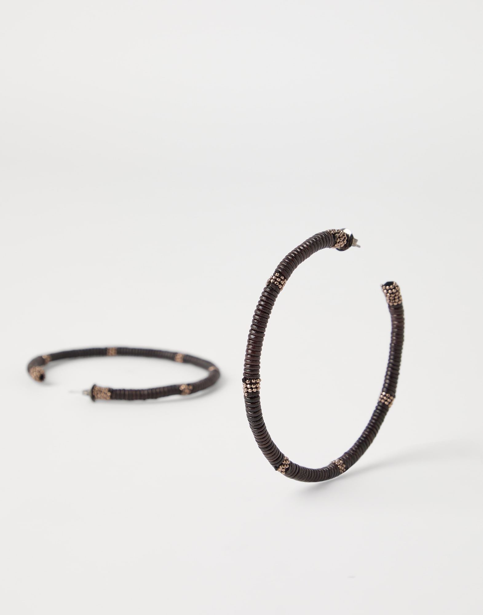 Wrapped leather hoop earrings with monili - 2