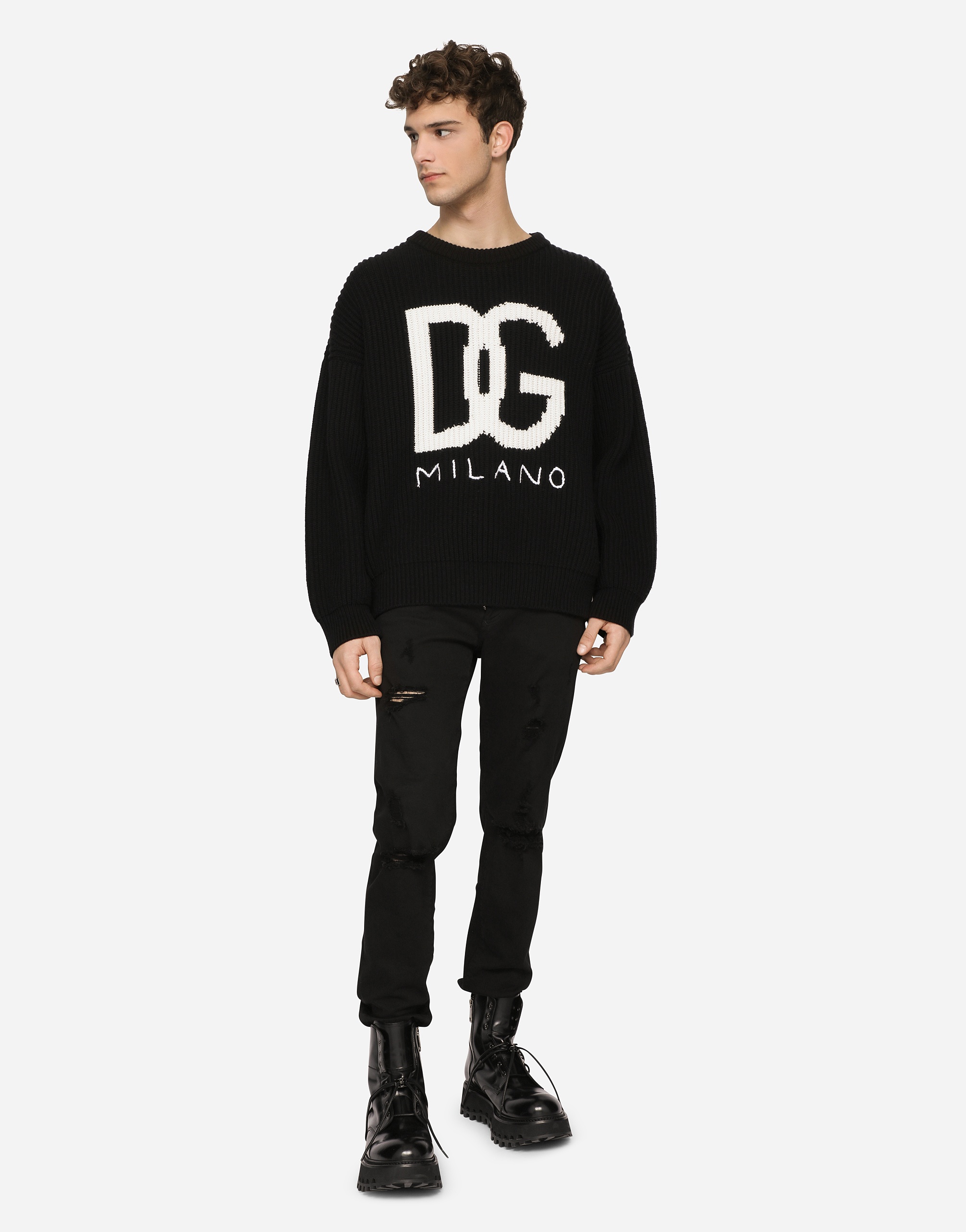 Cashmere round-neck sweater with DG logo inlay - 2