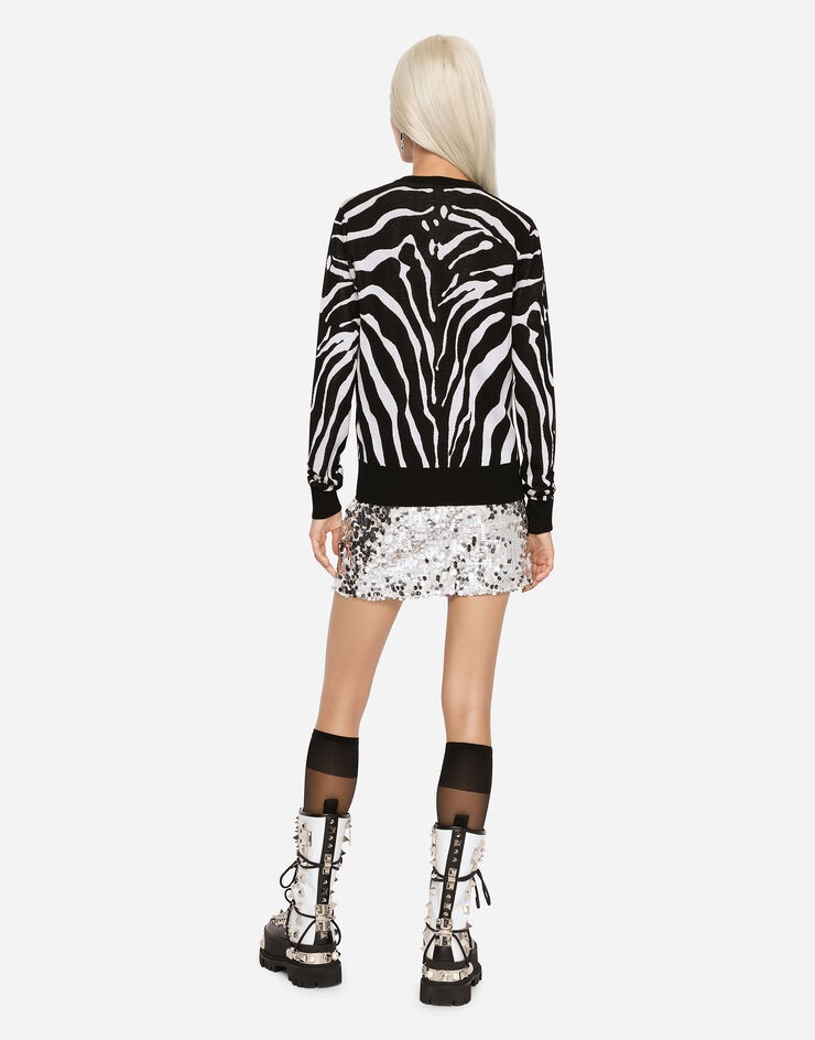 Zebra-design jacquard cardigan in wool and silk - 5