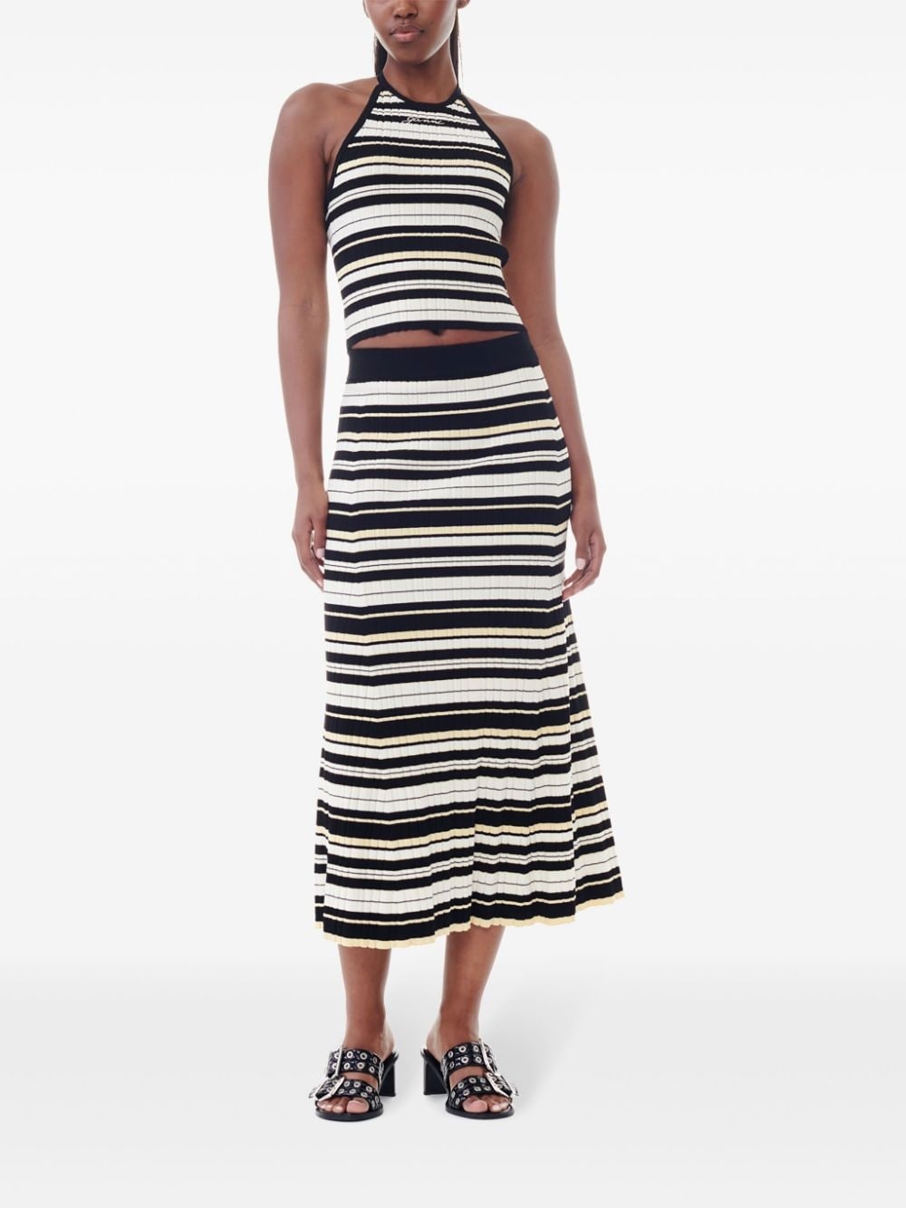 striped ribbed-knit midi skirt - 2