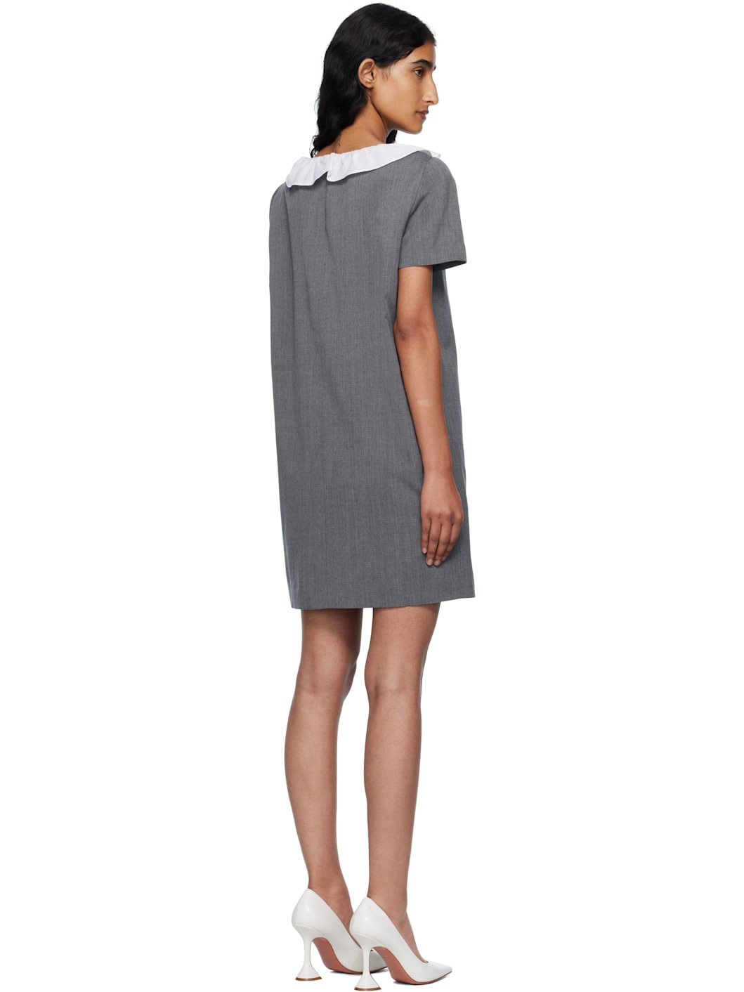 Gray Frilled Neck Minidress - 3