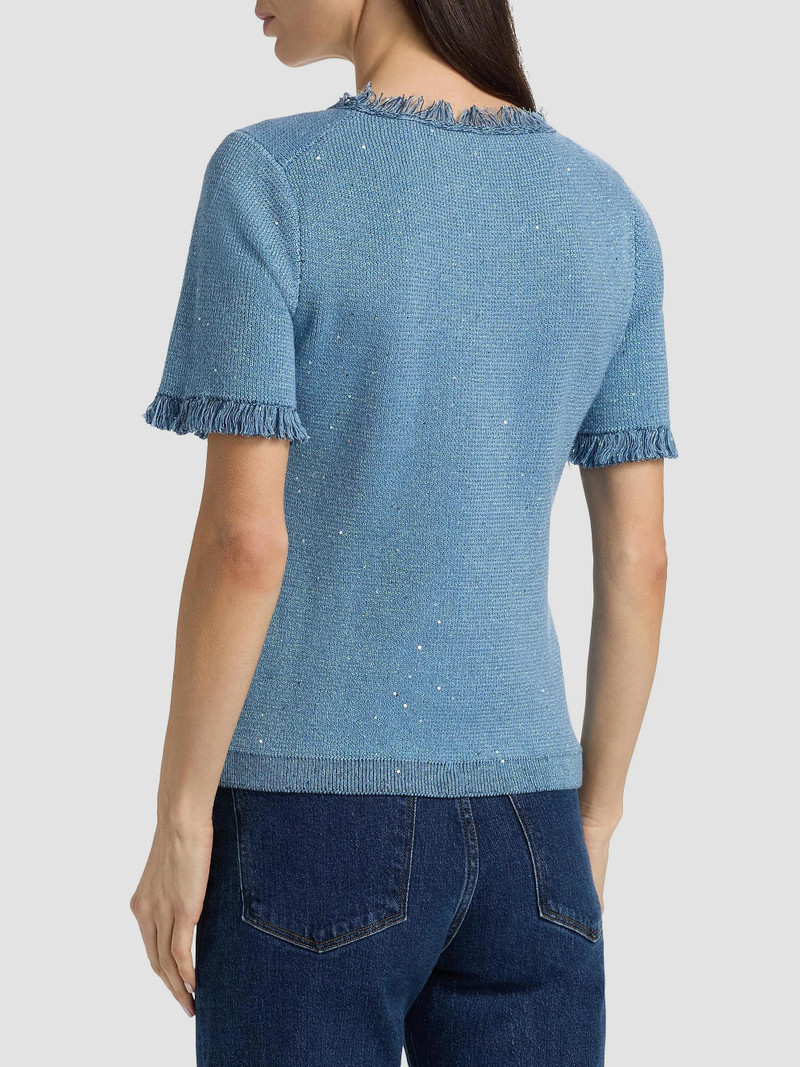 Women's Kate Fray-Trim Short-Sleeve Linen-Blend Sweater - Blue 5
