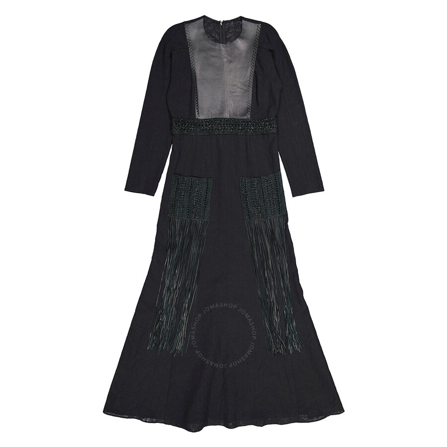 Chloe Ladies Black Crochet-Trim Long Dress, Brand Size 38 (US Size 6) - 2