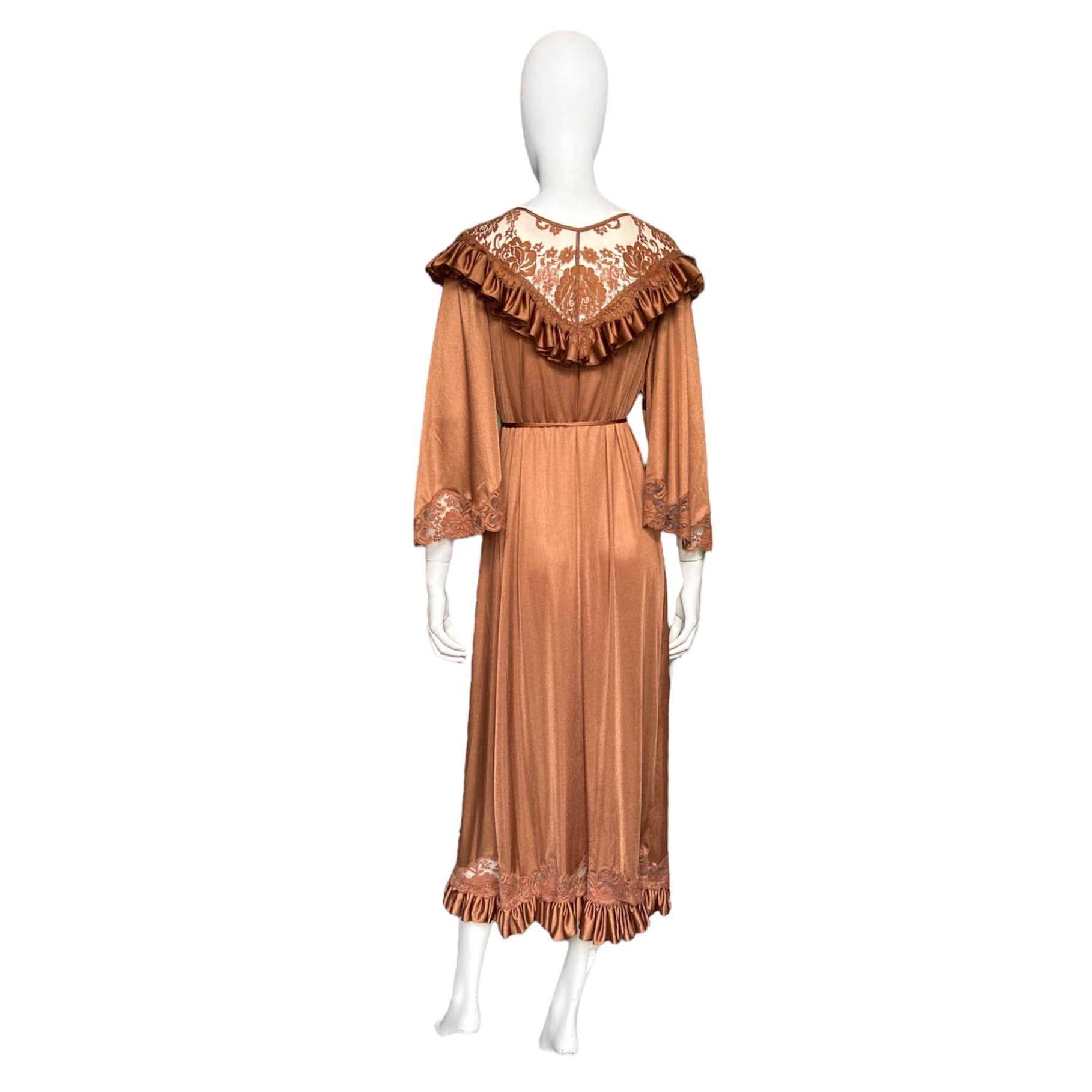 Vetements fall 2019 demna metallic brown floral ruffles lace robe dress - 5