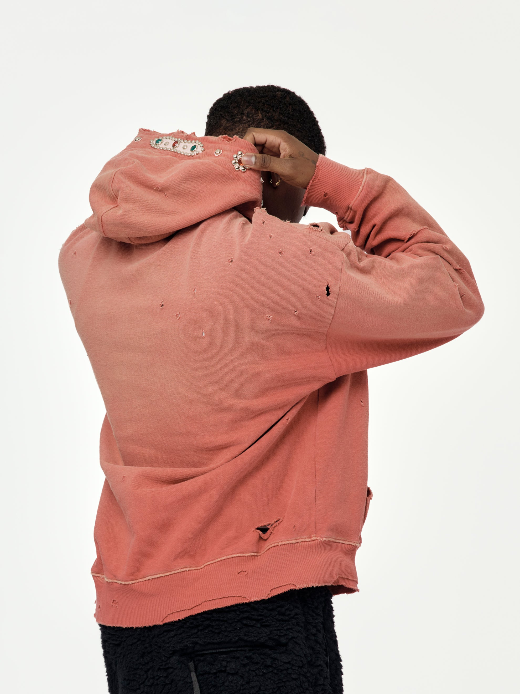 SWT KNIT THRILLER DAMAGED HOODIE (STUDS) (RED) - 3