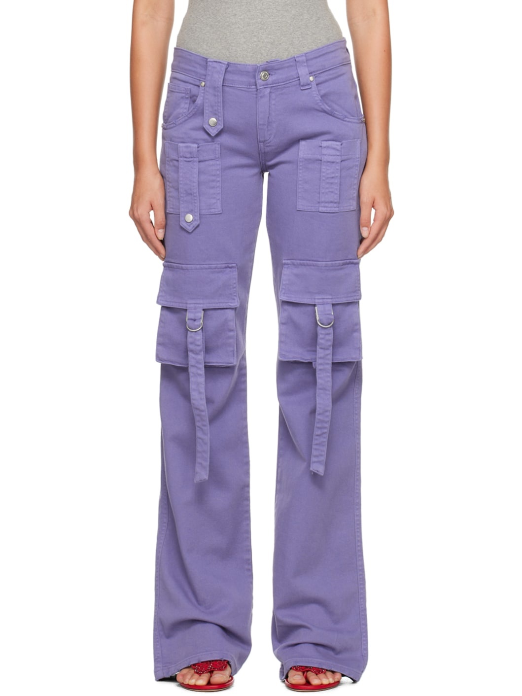 Purple Cinch Strap Cargo Pants - 1