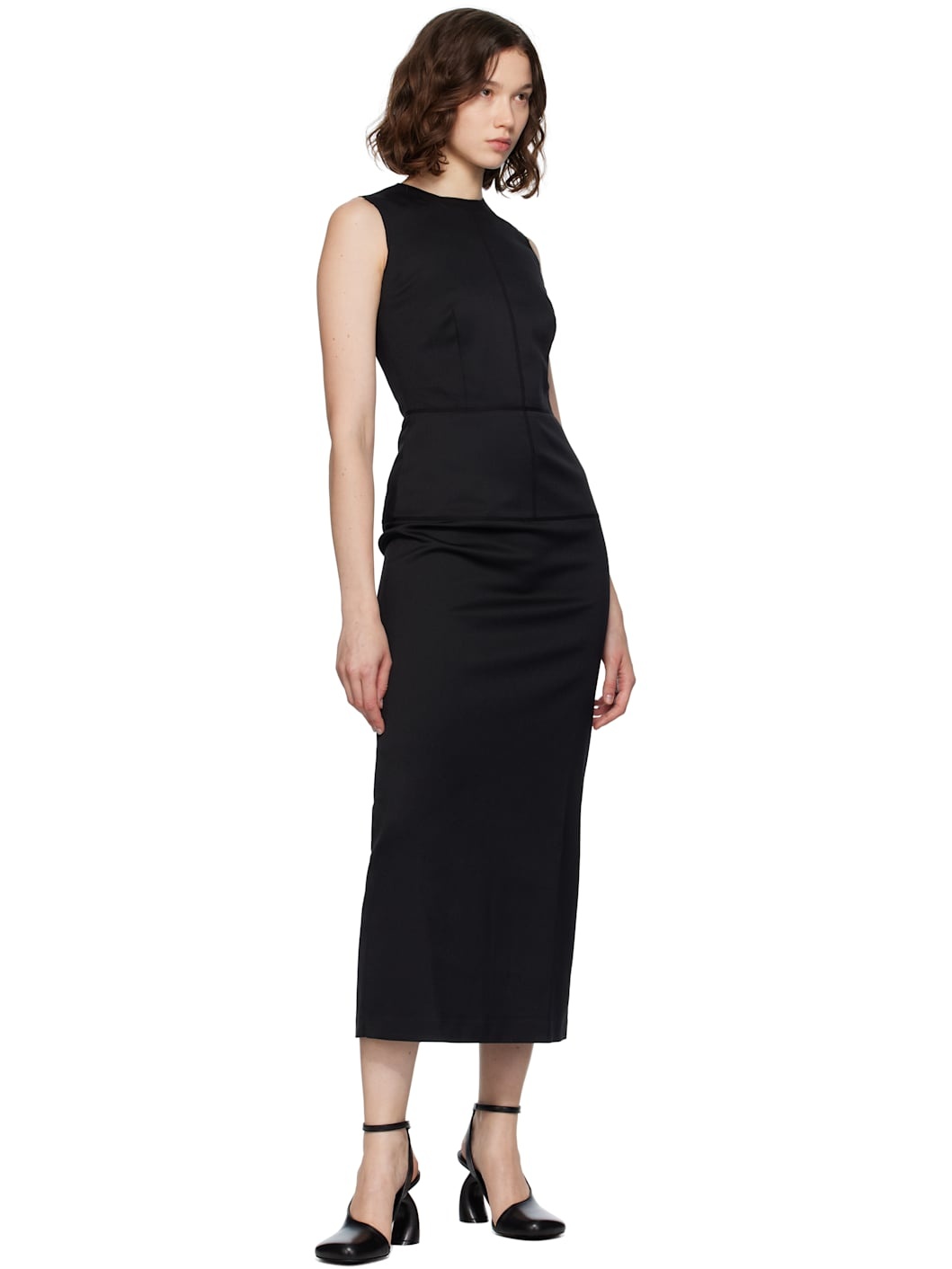 Black Tailoring Wool Maxi Dress - 4