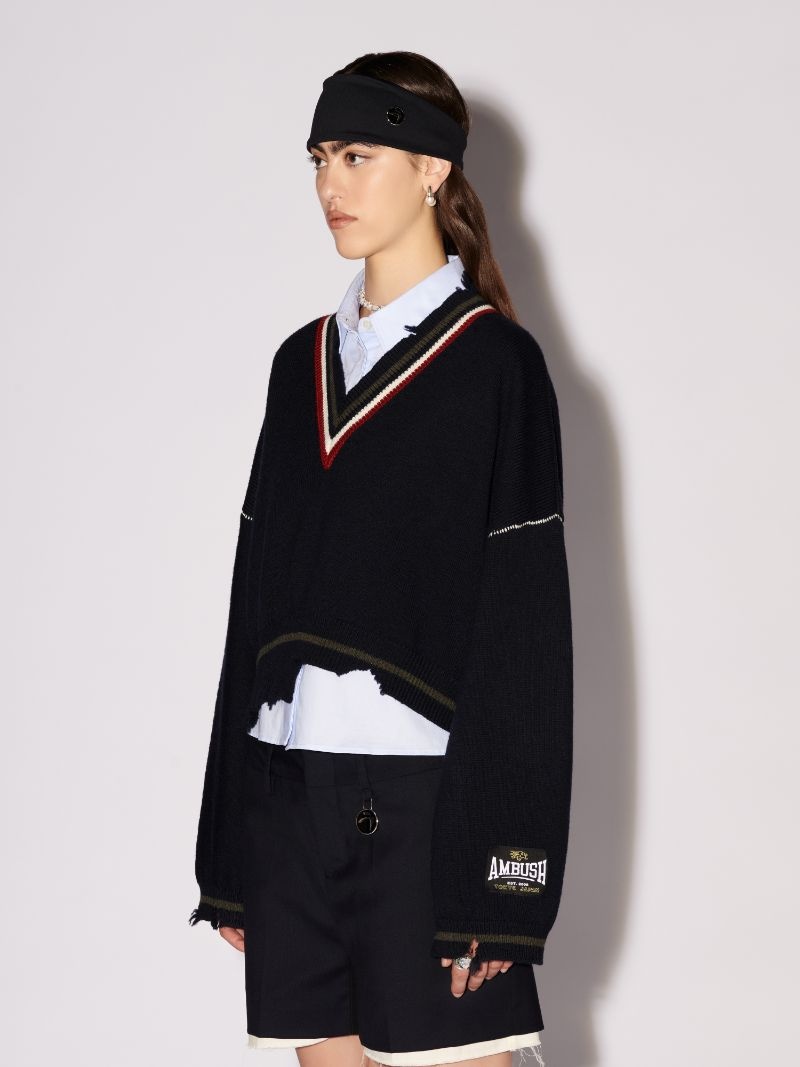 Dangled Rib Knit V Neck - 5