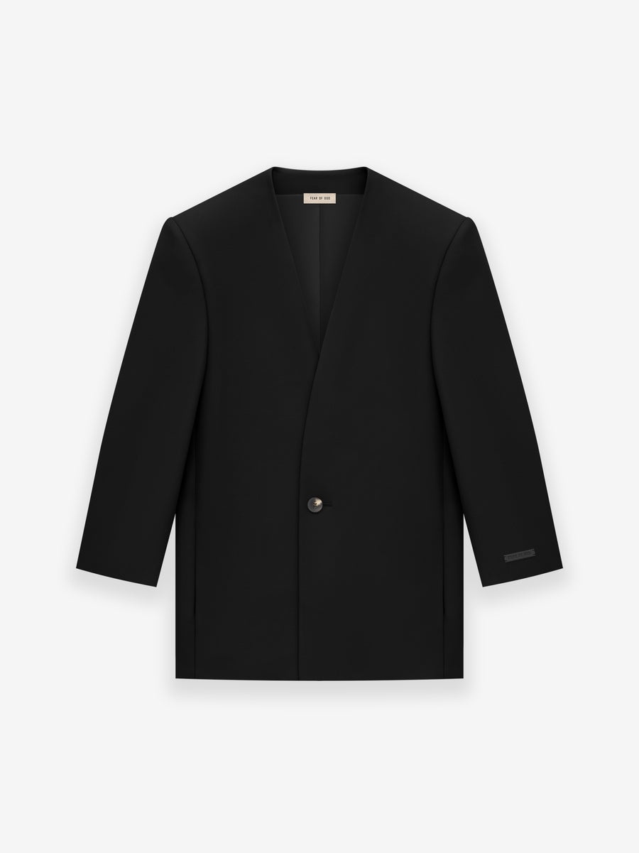 Wool Gabardine Lapelless Suit Jacket - 1