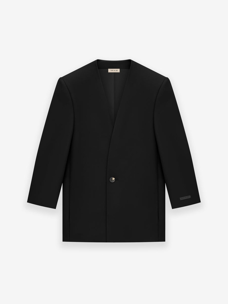 Wool Gabardine Lapelless Suit Jacket 1