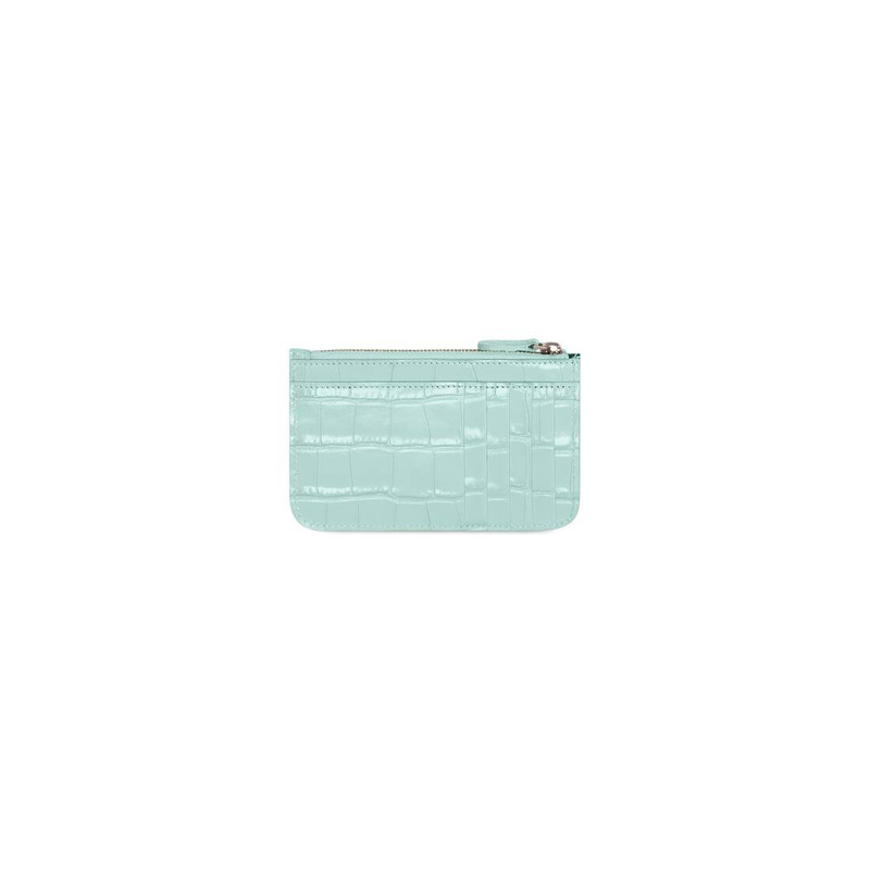 BALENCIAGA Women's Cash Large Long Coin And Card Holder Crocodile Embossed in Mint outlook