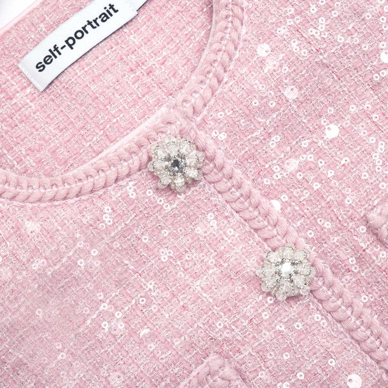self portrait pink boucle midi dress Pink Boucle Pearl Midi Dress  self-portrait-US