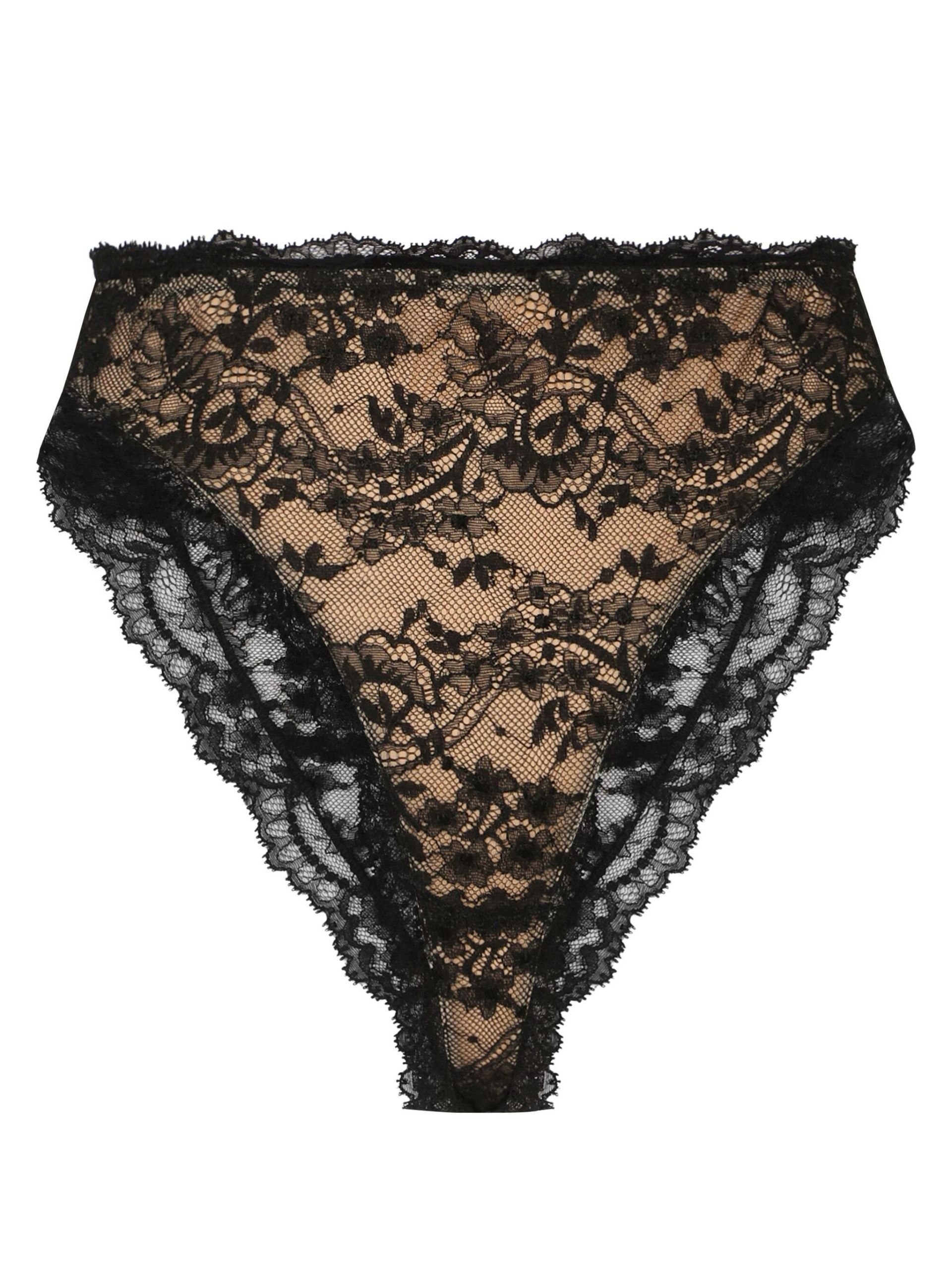 Black Chantilly Lace High-Waisted Briefs - 1