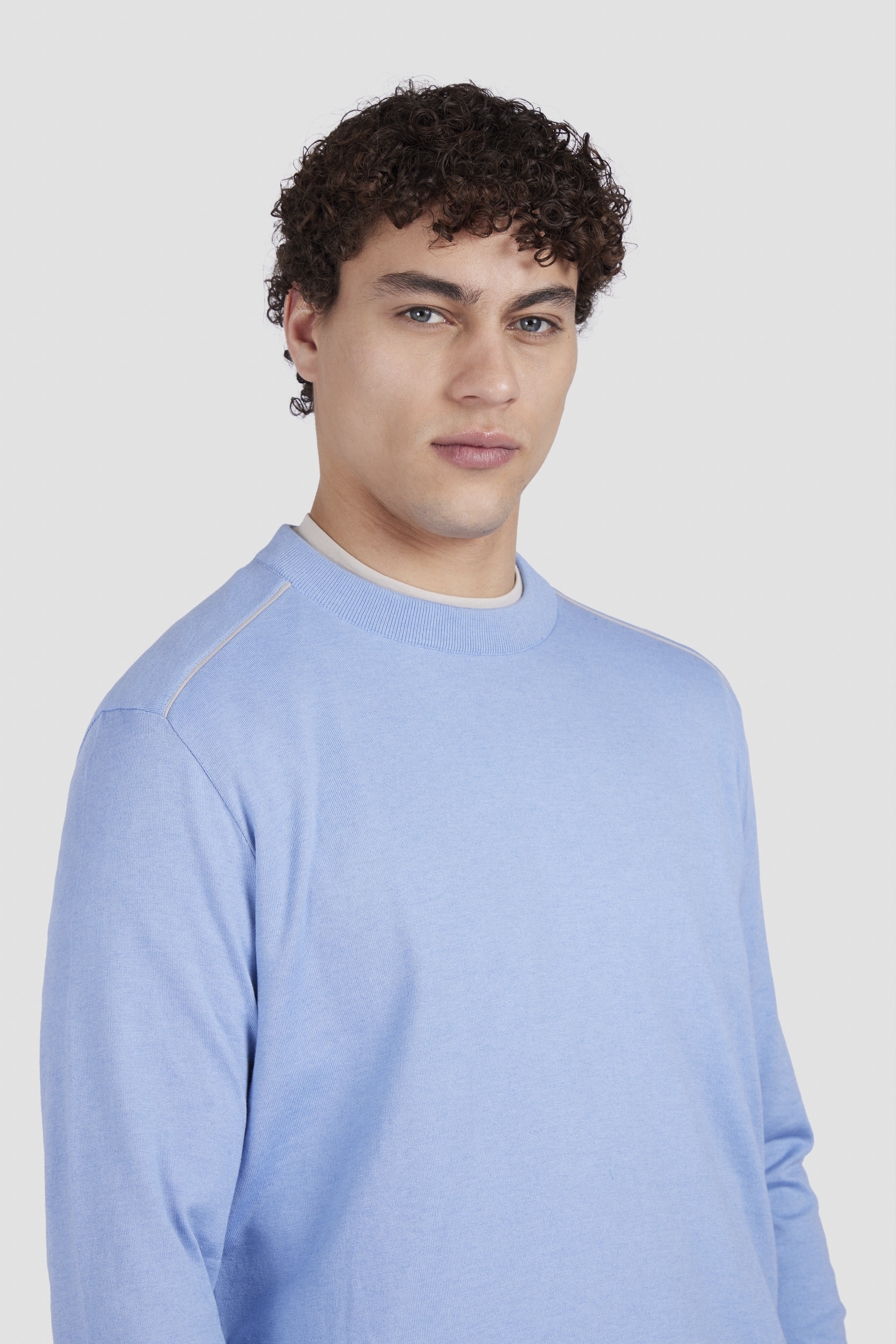 CREW NECK SWEATER IN COTTON AND CASHMERE WITH LEATHER TRIMS - 4