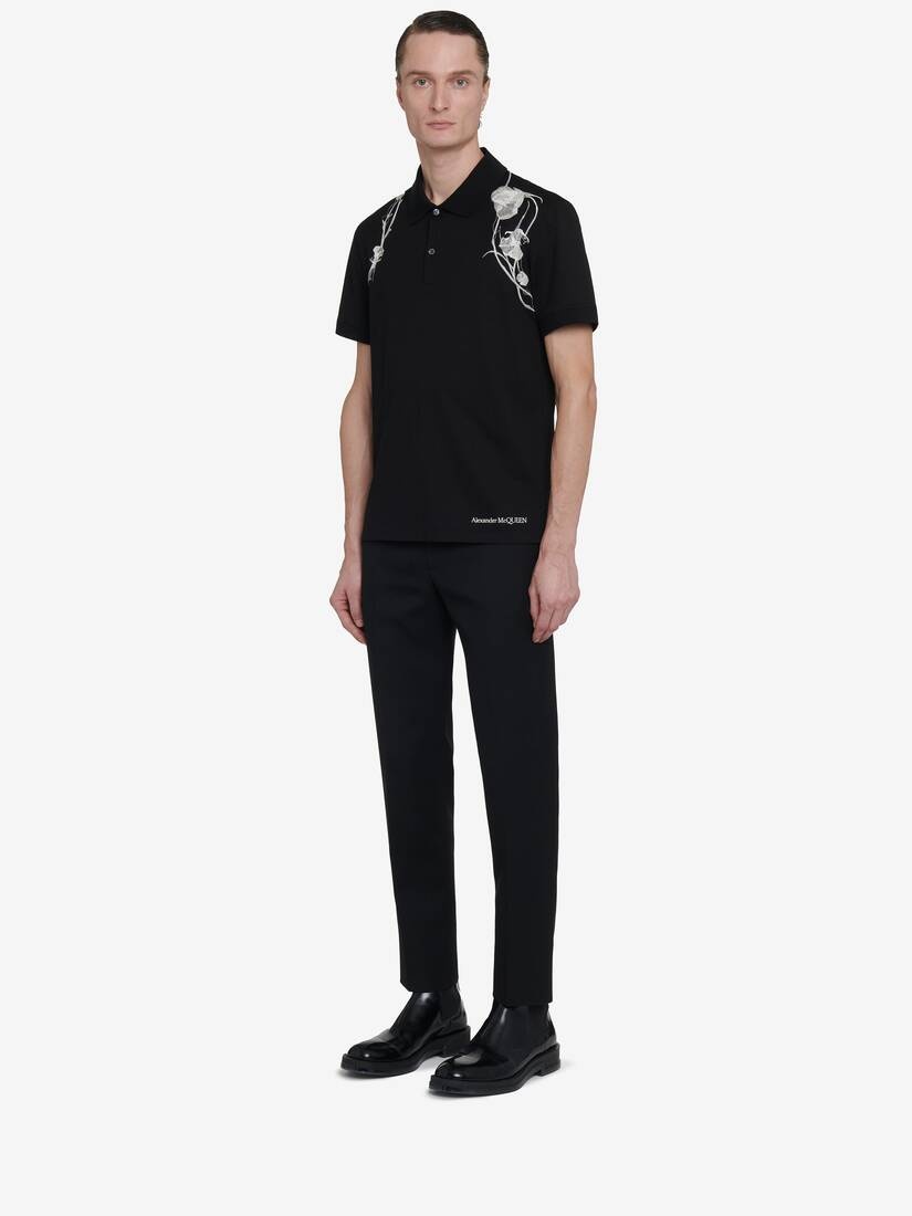 Men's Pressed Flower Harness Polo Shirt in Black - 6