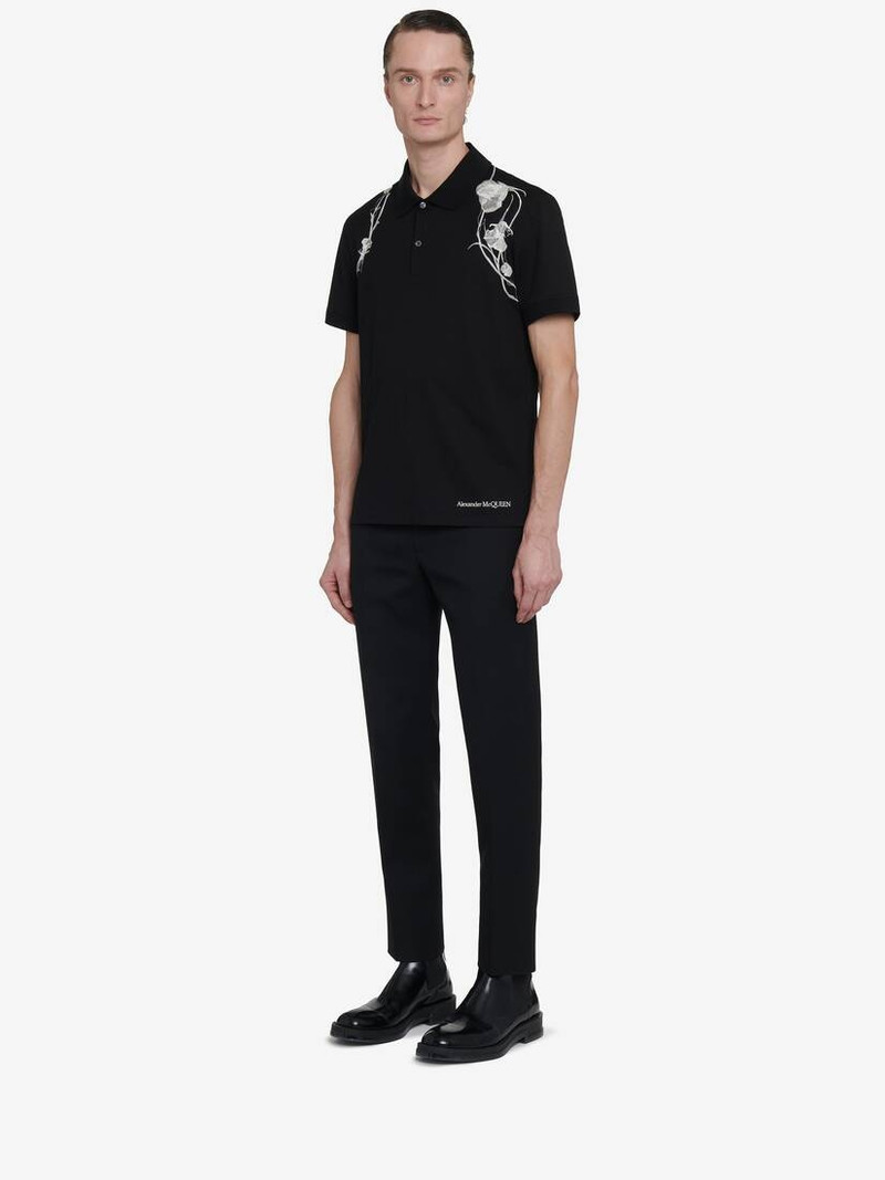 Men's Pressed Flower Harness Polo Shirt in Black 6