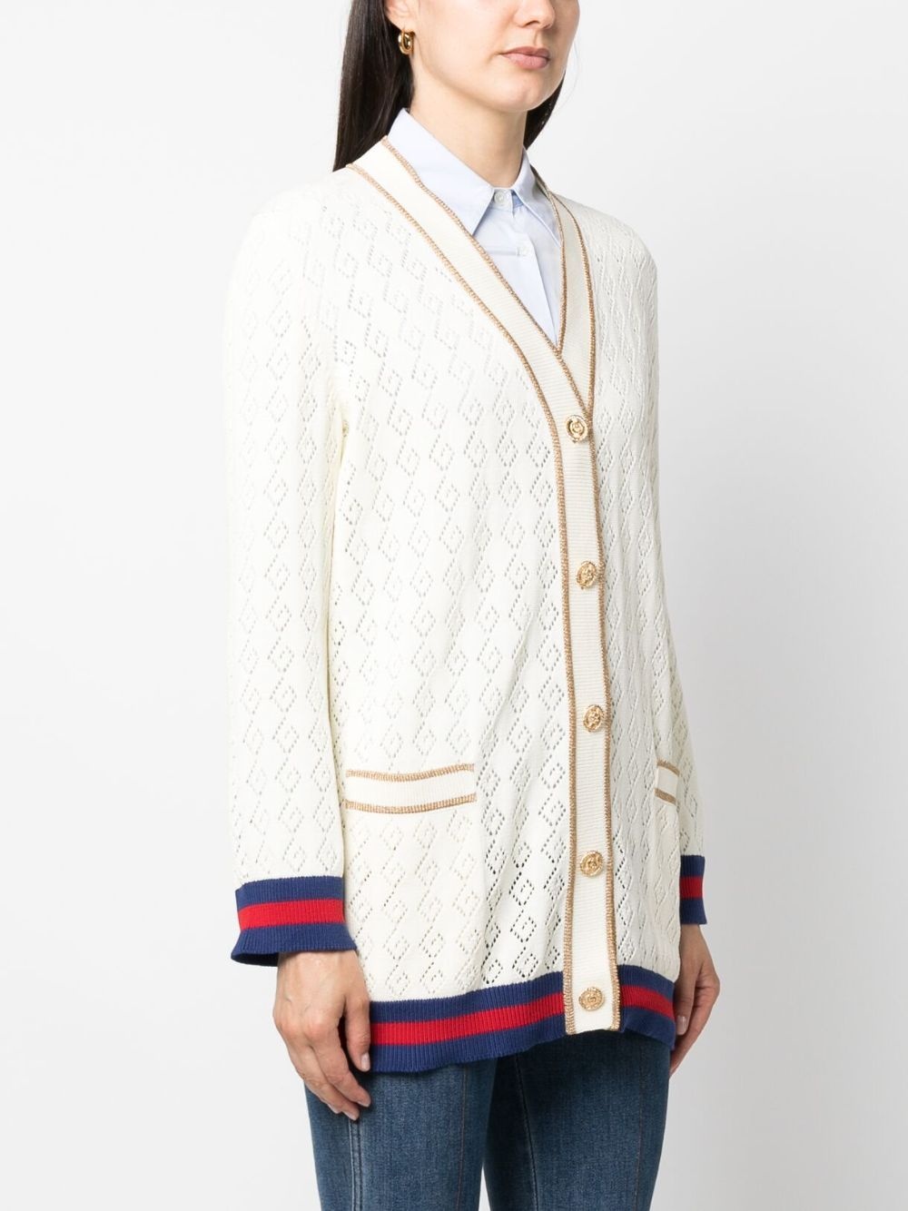 G-monogram pointelle cotton cardigan - 3