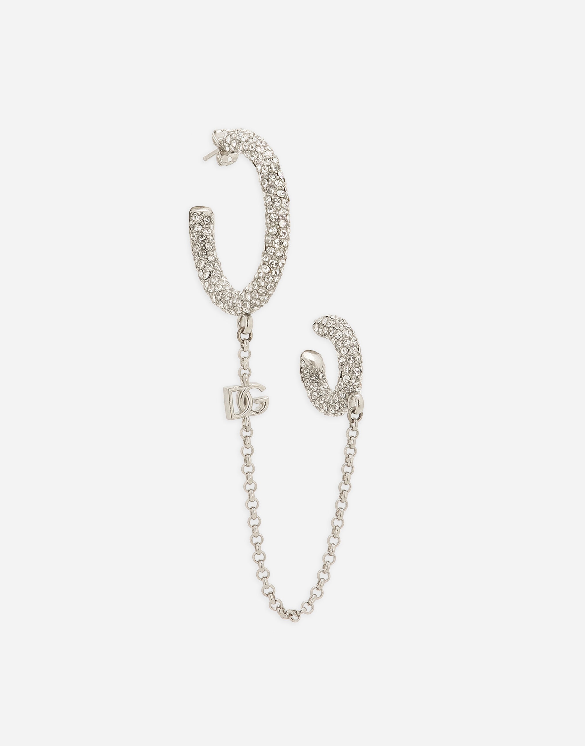 Single rhinestone-detailed Creole earring with chain accent - 2