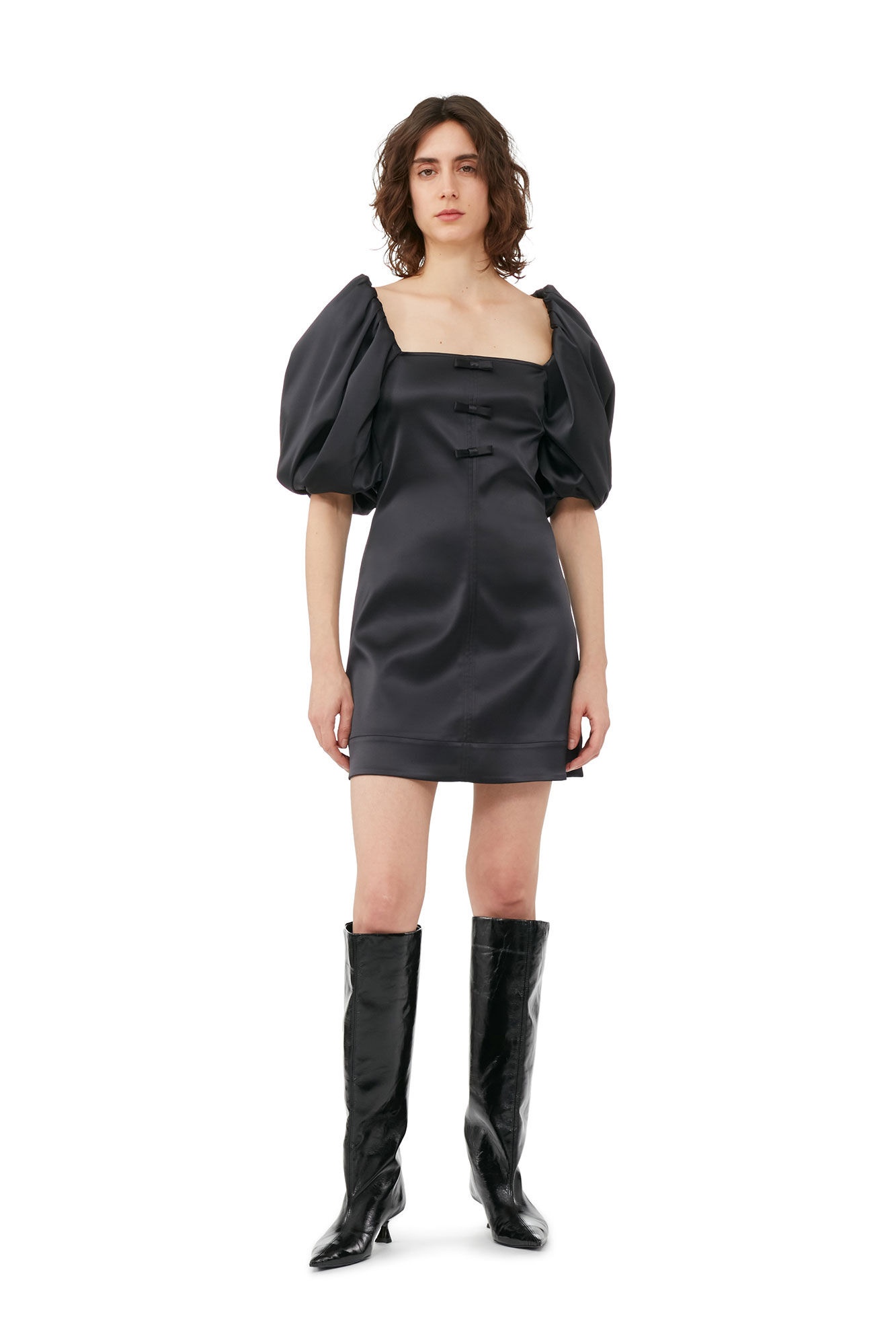 BLACK SATIN MINI DRESS - 5