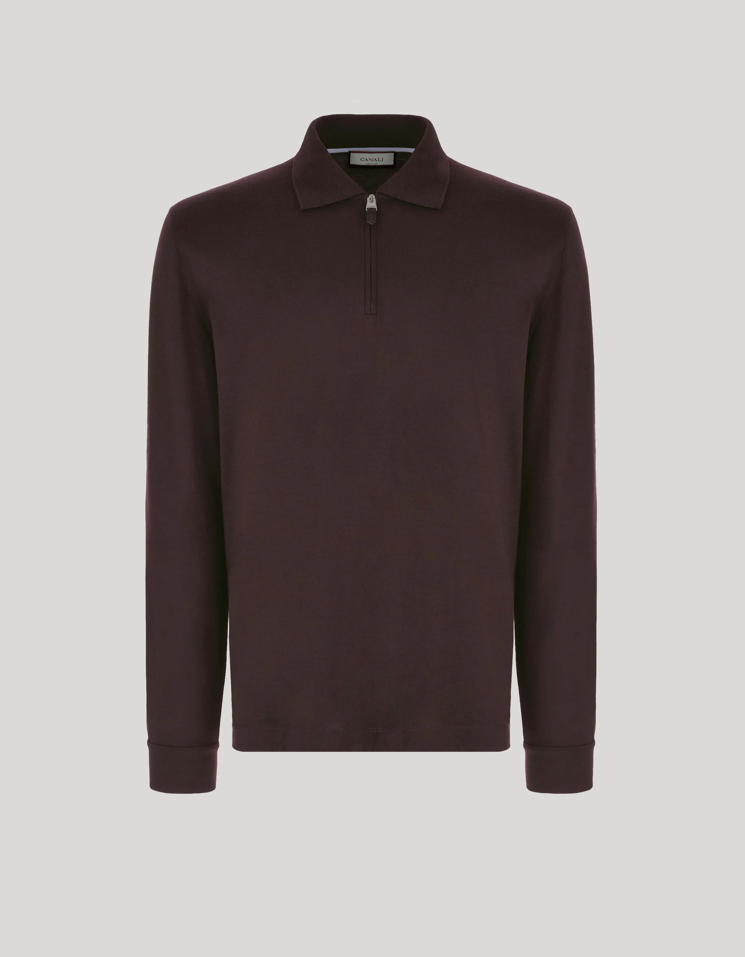 CANALI IMPECCABILE BURGUNDY WOOL ZIPPERED POLO SHIRT - 1