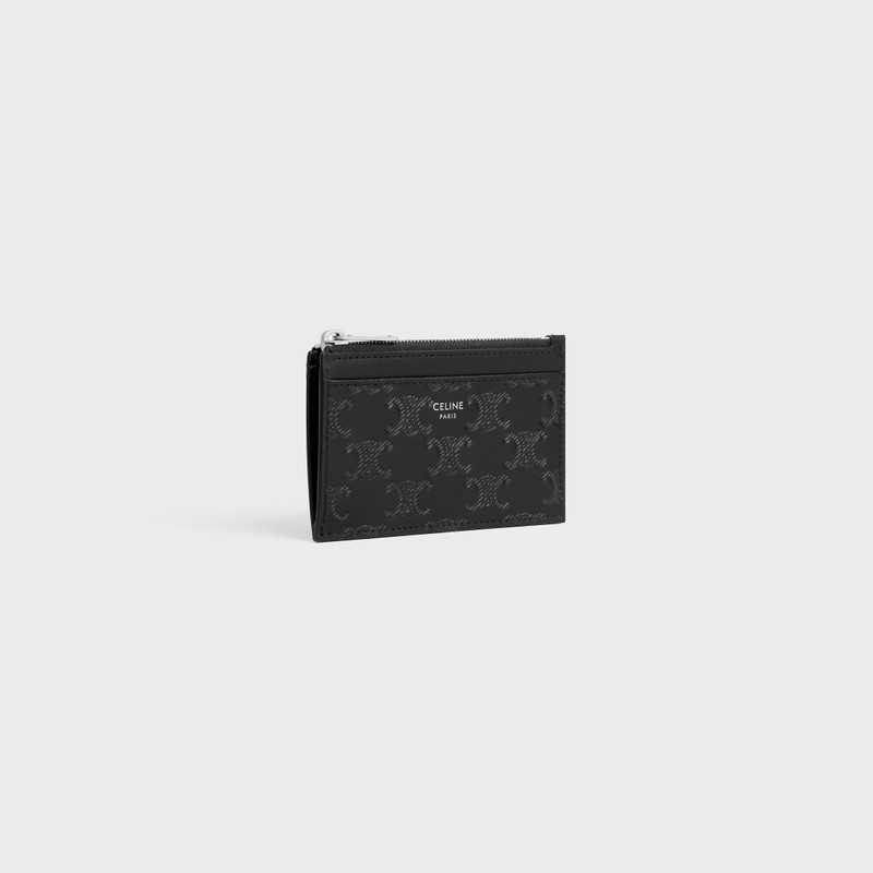 CELINE Zipped Card Holder in Calfskin with triomphe embossed outlook