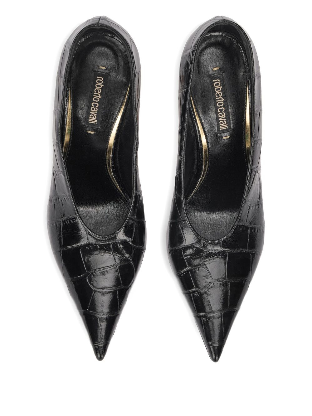 crocodile-effect pointed-toe pumps - 3