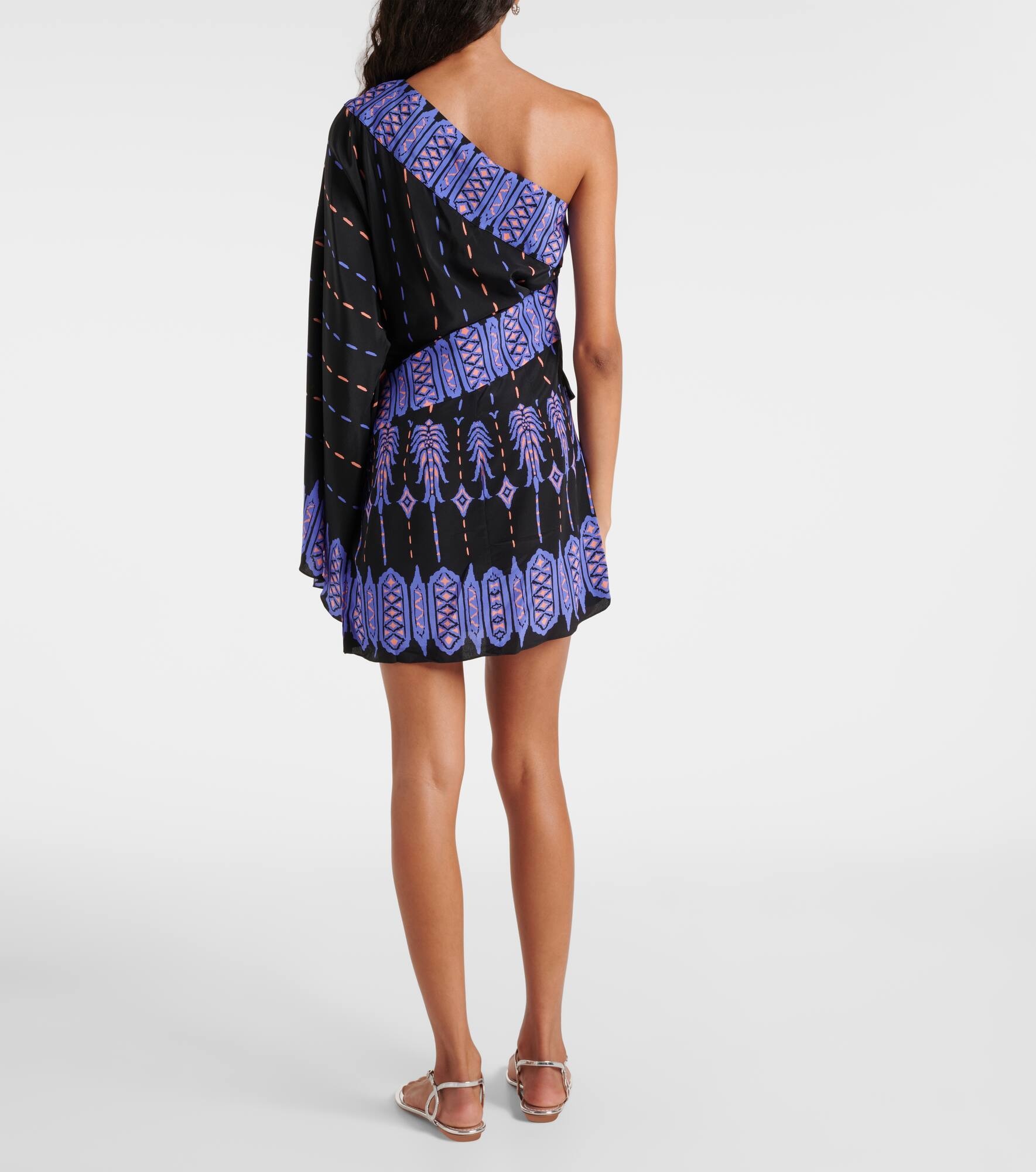 Printed one-shoulder silk minidress - 3