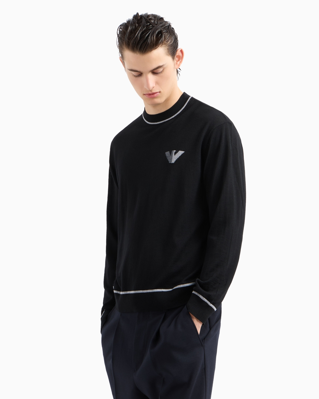 Virgin-wool jumper with jacquard logo detail - 2