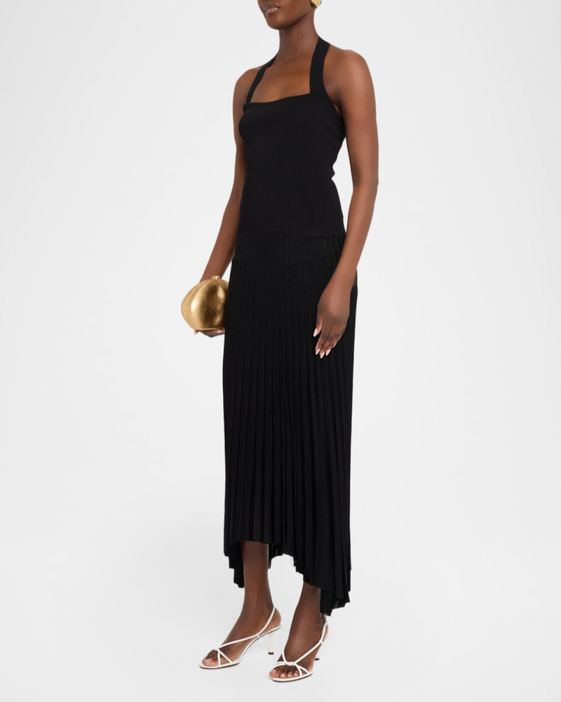 Semi-Sheer Pleated Halter Midi Dress 4