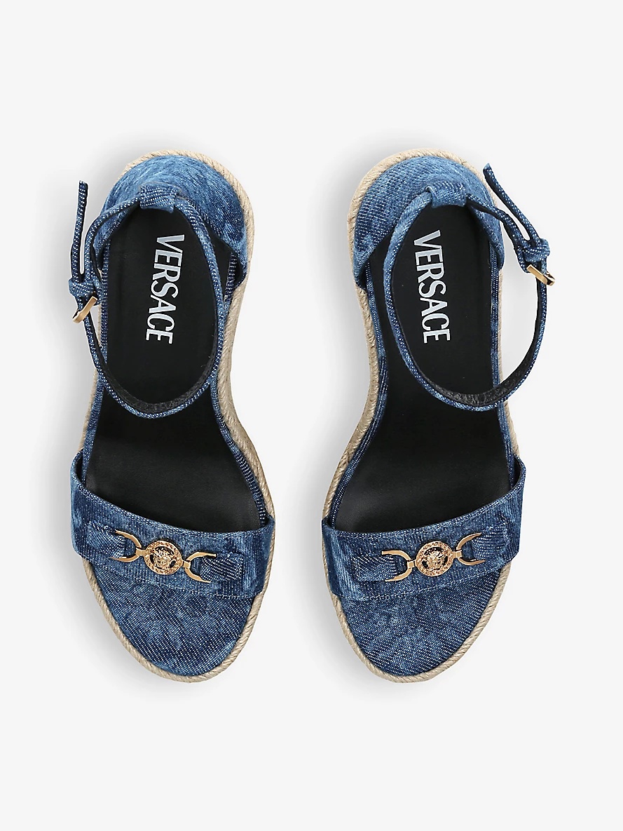 Baroque graphic-pattern woven wedge espadrilles - 2