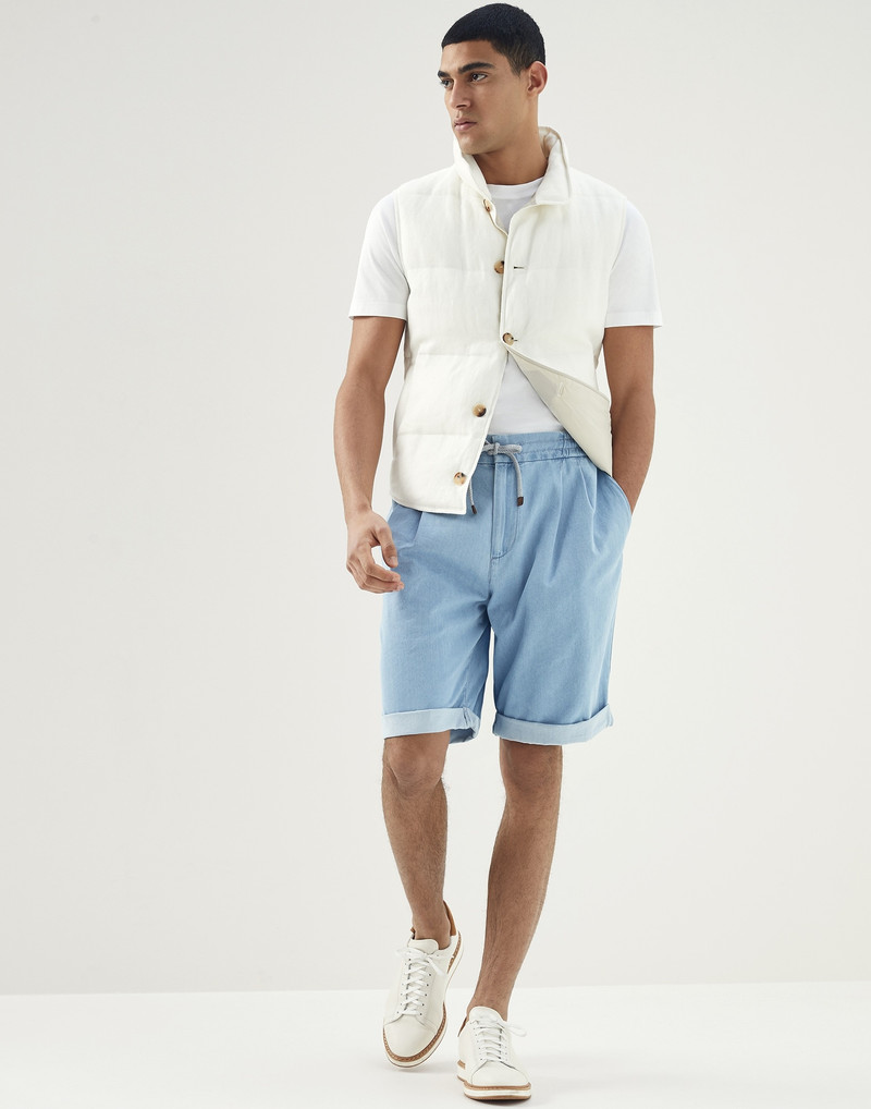 Brunello Cucinelli Soft denim easy fit Bermuda shorts with drawstring and double pleats outlook