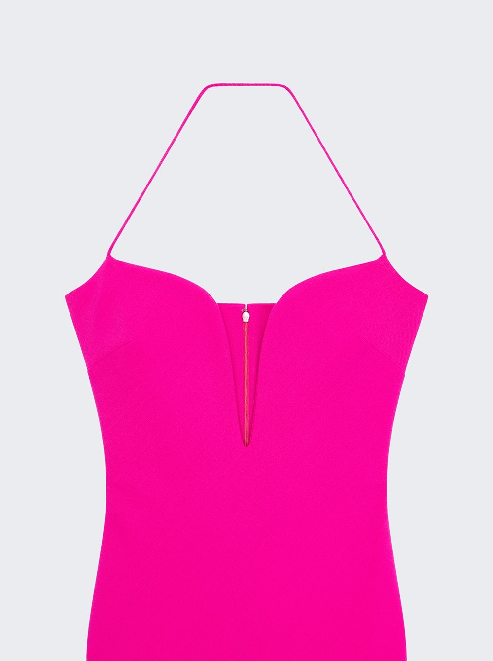 Wool Dress with Plunging Neckline Fuchsia - 4