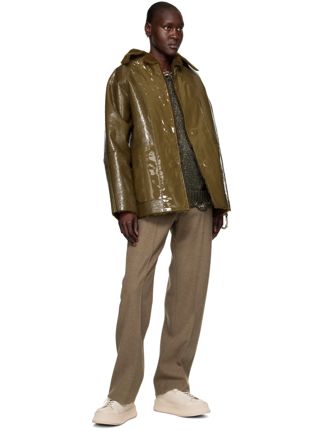 Khaki Original Reversible Shearling Jacket - 4