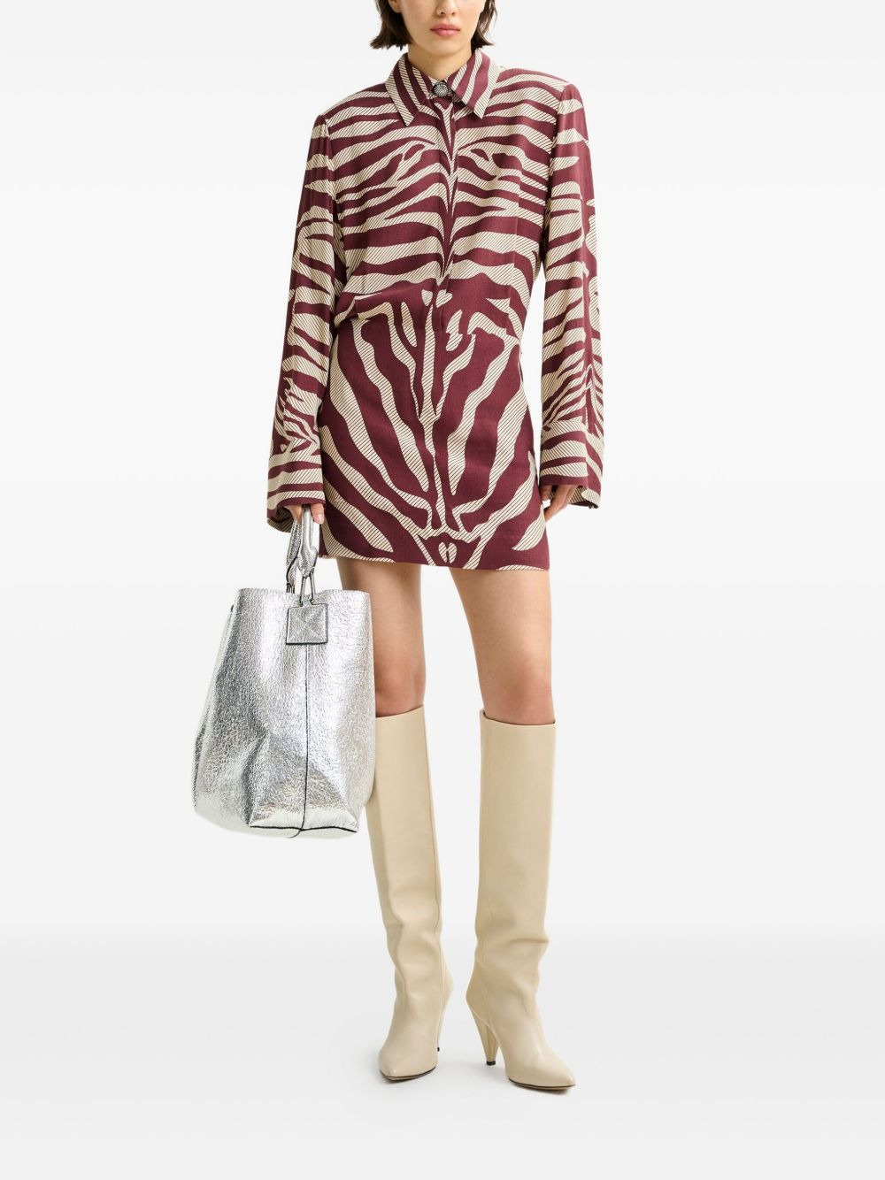zebra-print padded-shoulder mini dress - 2