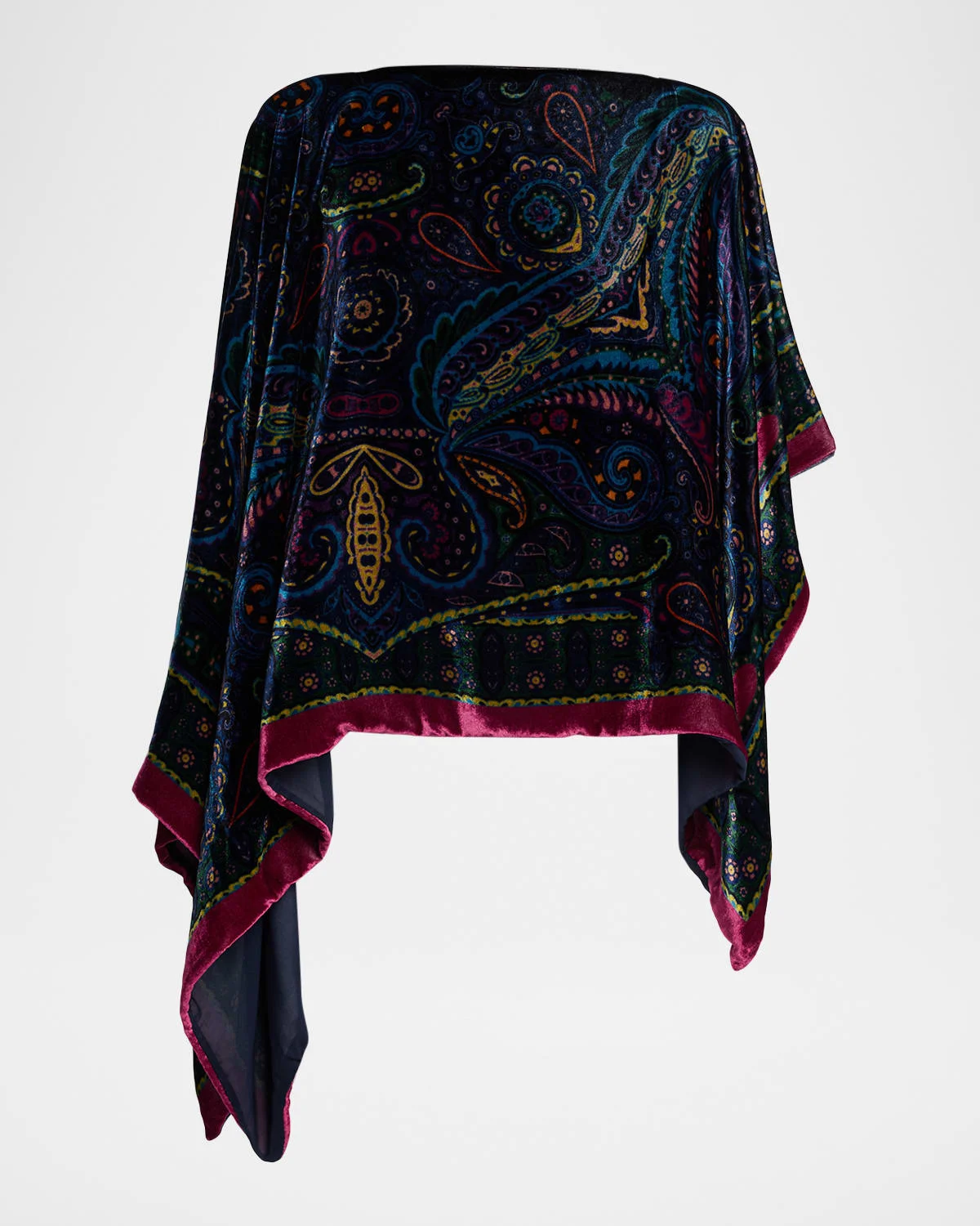 Paisley Velvet Asymmetric Poncho - 1