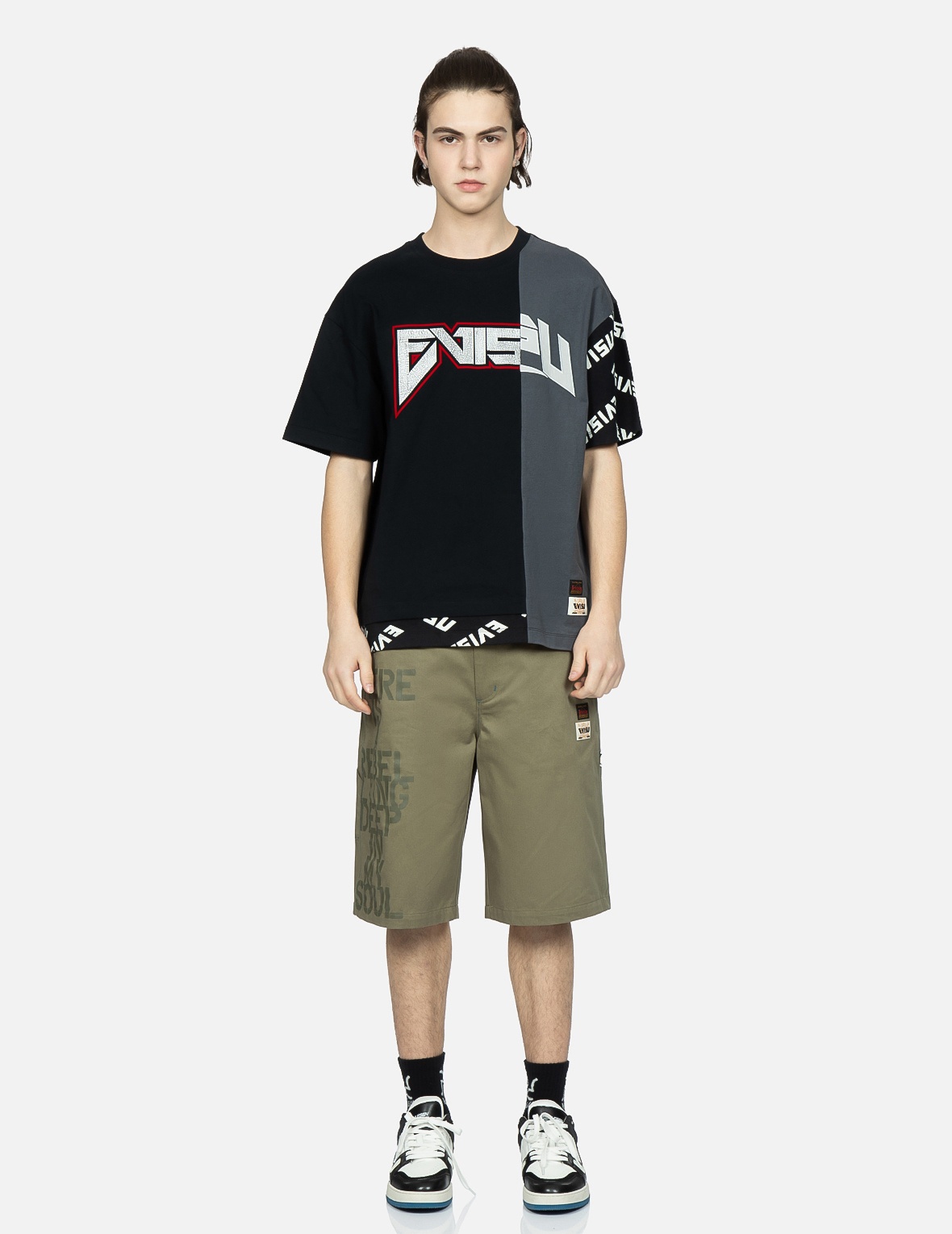 STENCIL SLOGAN AND SEAGULL PRINT BERMUDA PANTS - 6