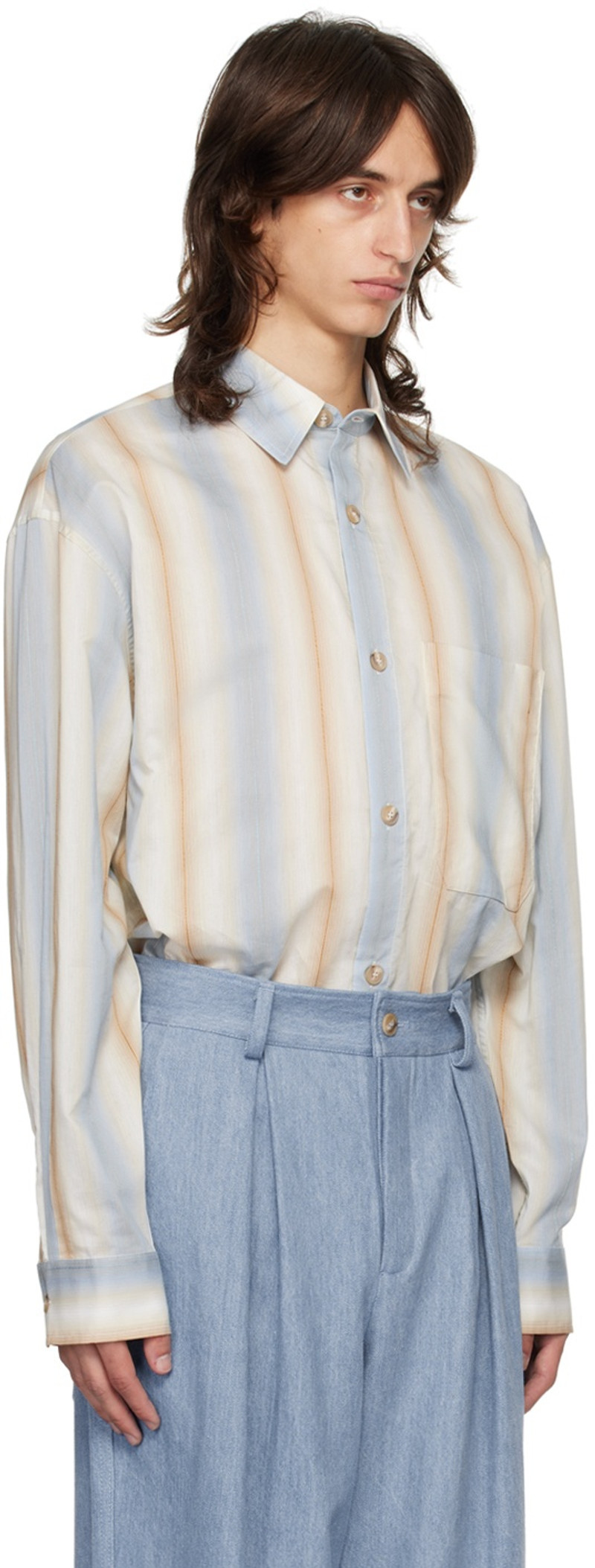 KING & TUCKFIELD Blue & Beige Pocket Oversized Shirt outlook