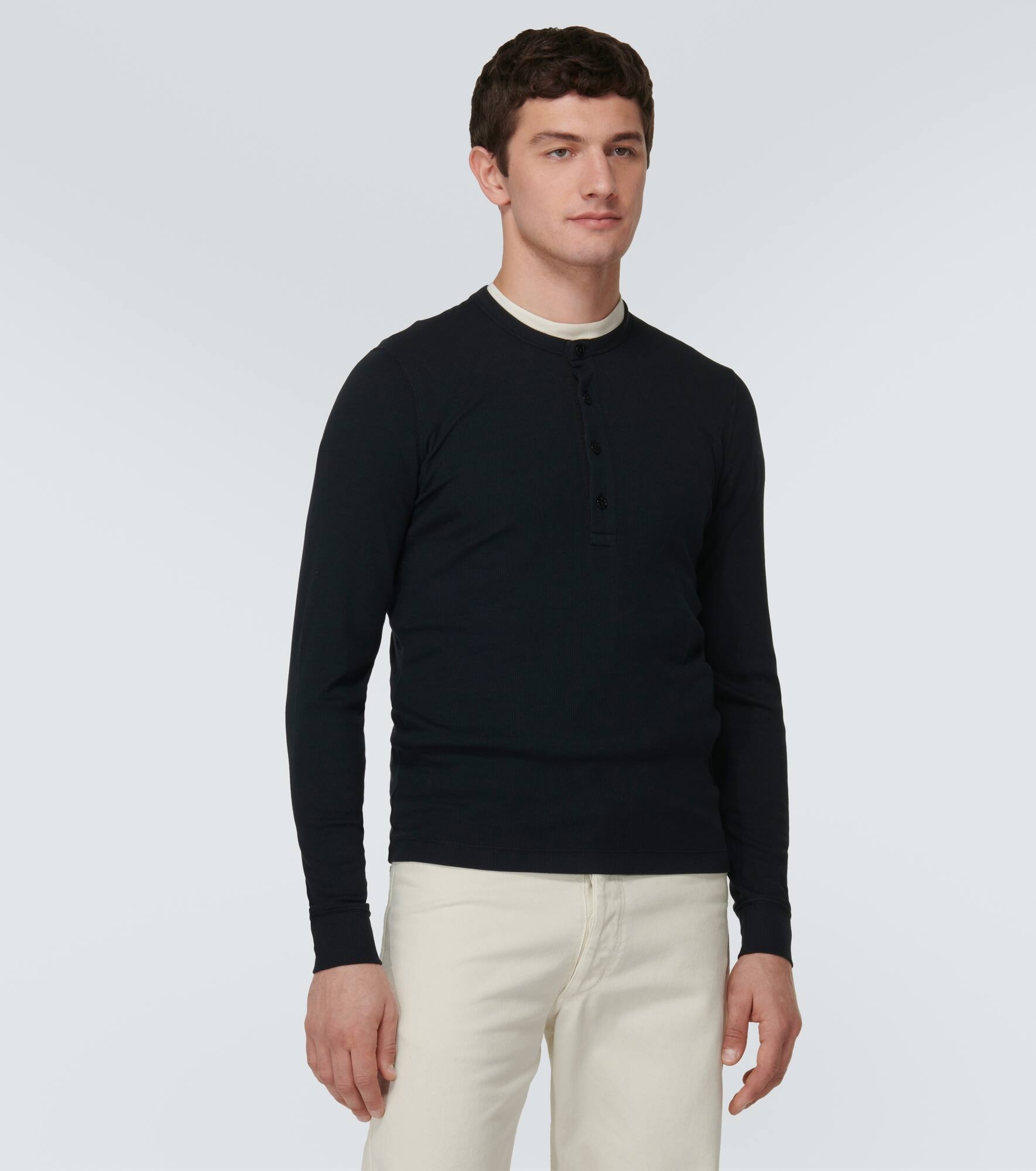 Ribbed-knit jersey Henley shirt - 3