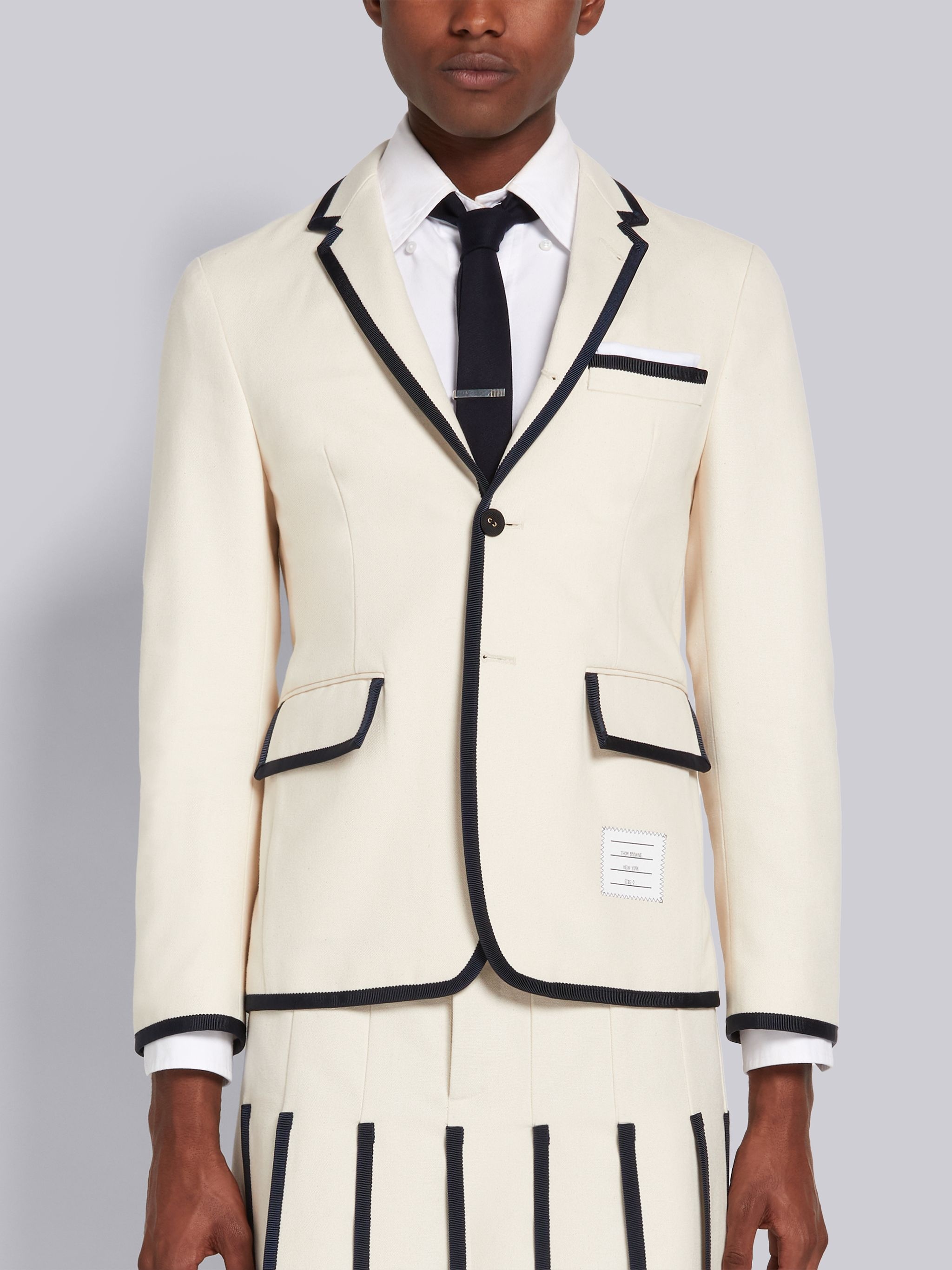 Off White Cotton Canvas Tipped Unconstructed Classic Sport Coat - 1