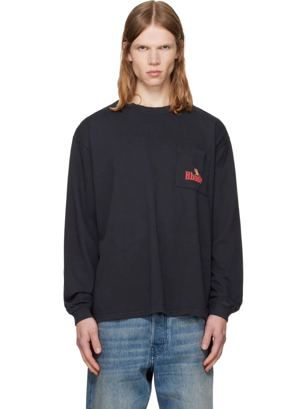 Black 'Rhude American Spirit' Long Sleeve Pocket T-shirt - 1