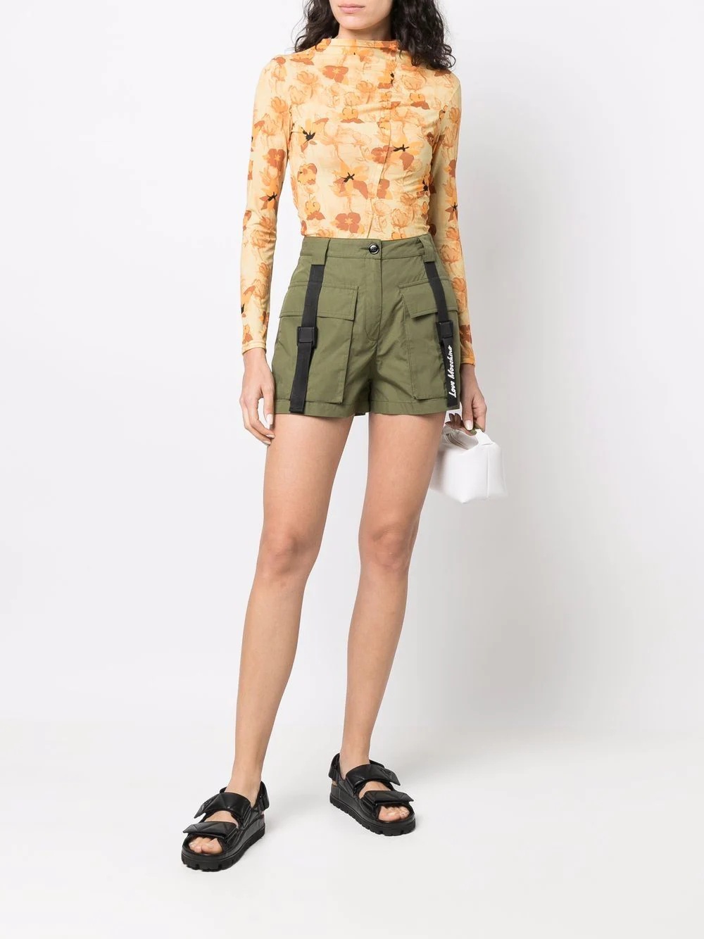 logo-tape pleated shorts - 2