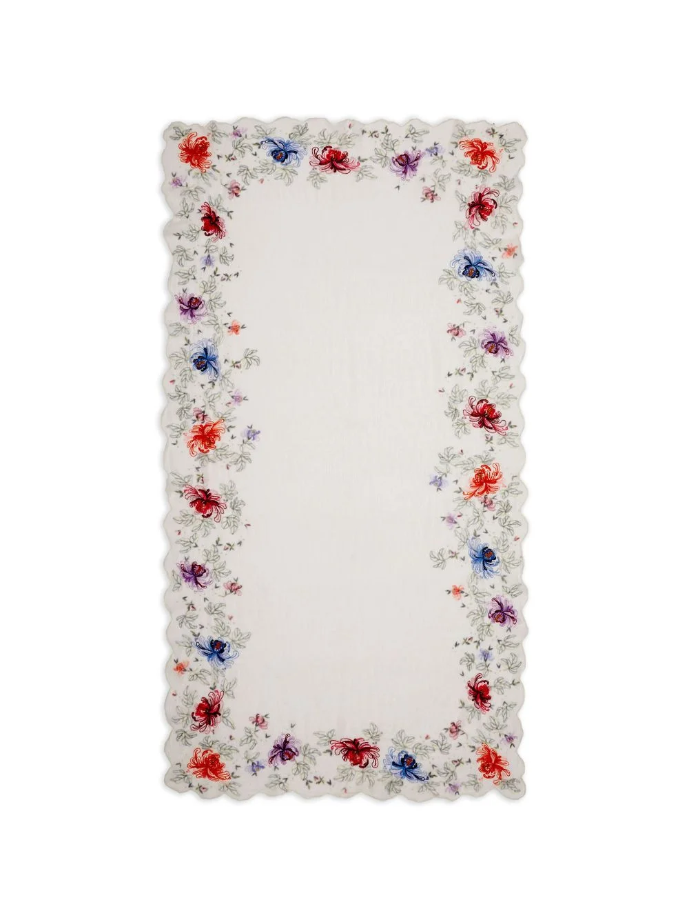 floral-embroidered scalloped scarf - 1