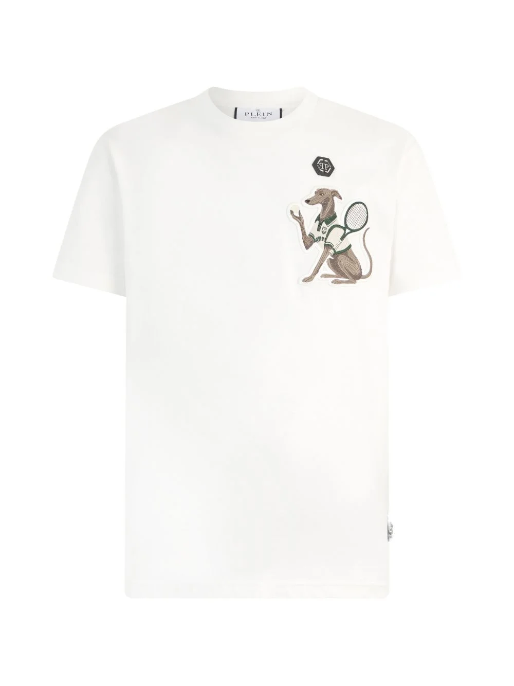 embroidered-patch round-neck T-shirt - 1