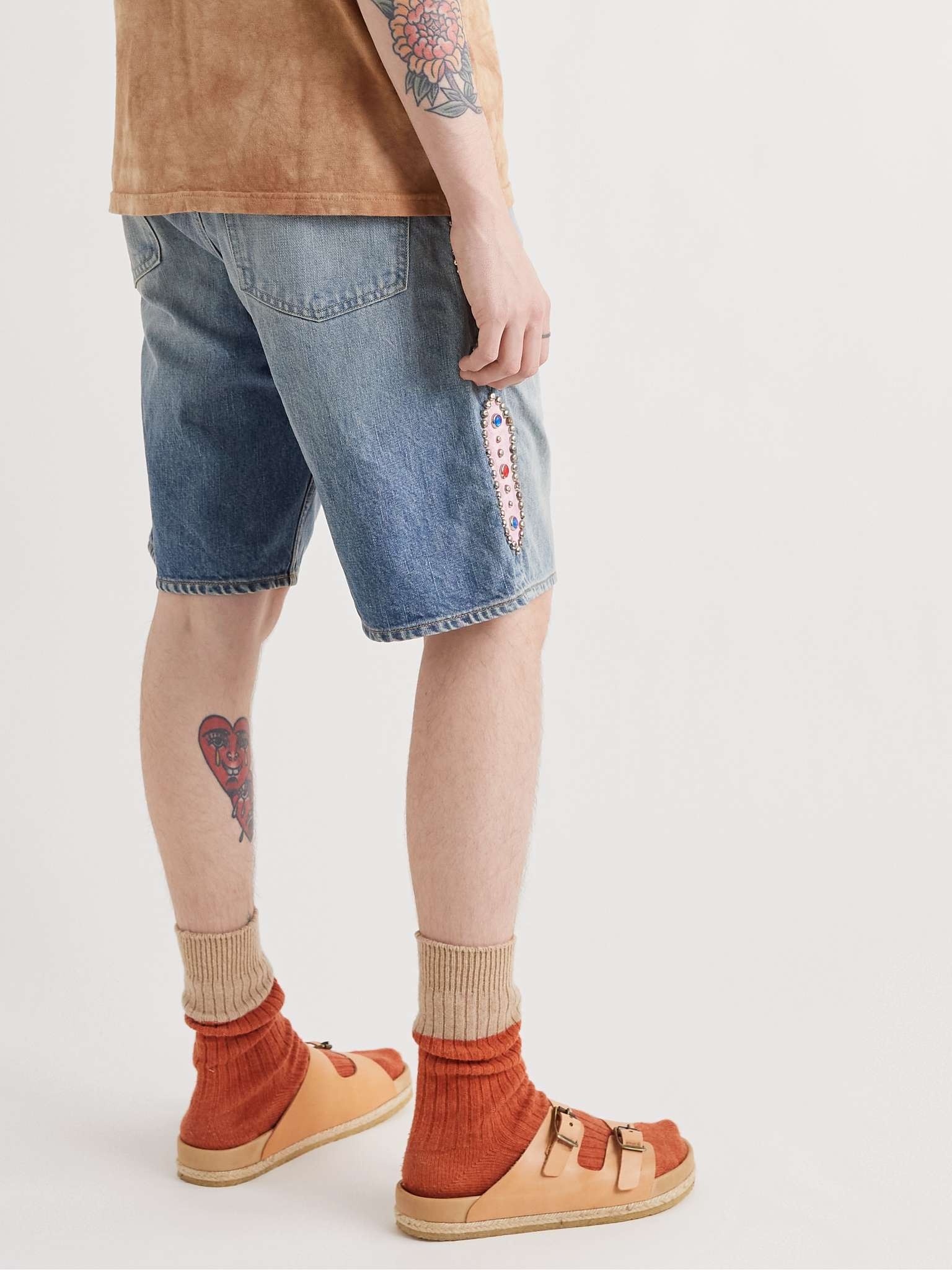 Wide-Leg Embellished Denim Shorts - 4