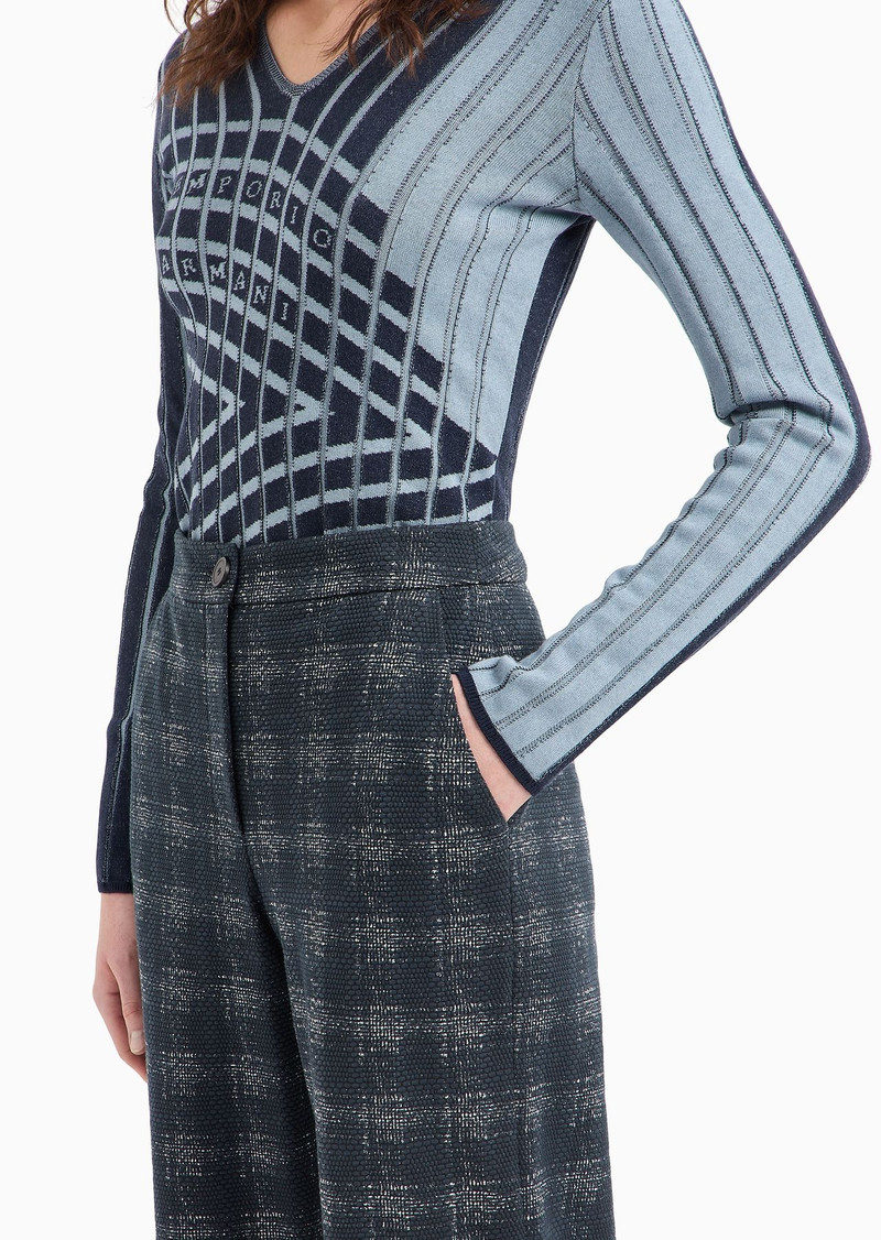 Icon jacquard jersey trousers with madras print 5