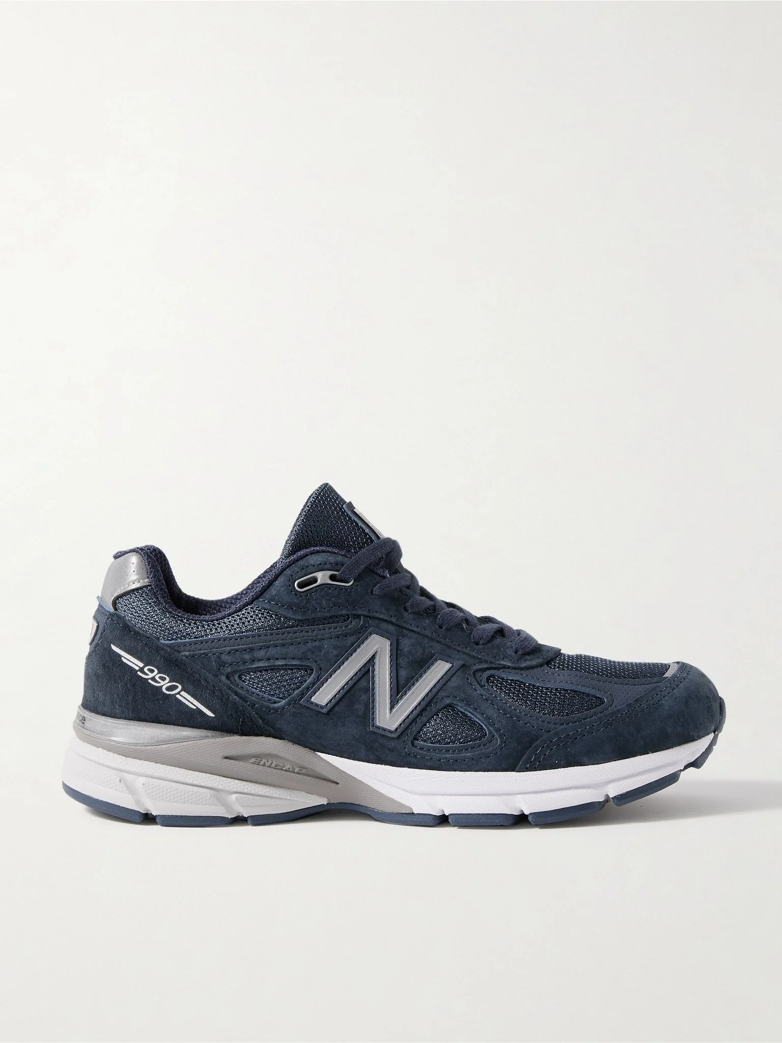 990v4 leather-trimmed suede and mesh sneakers Navy - 1