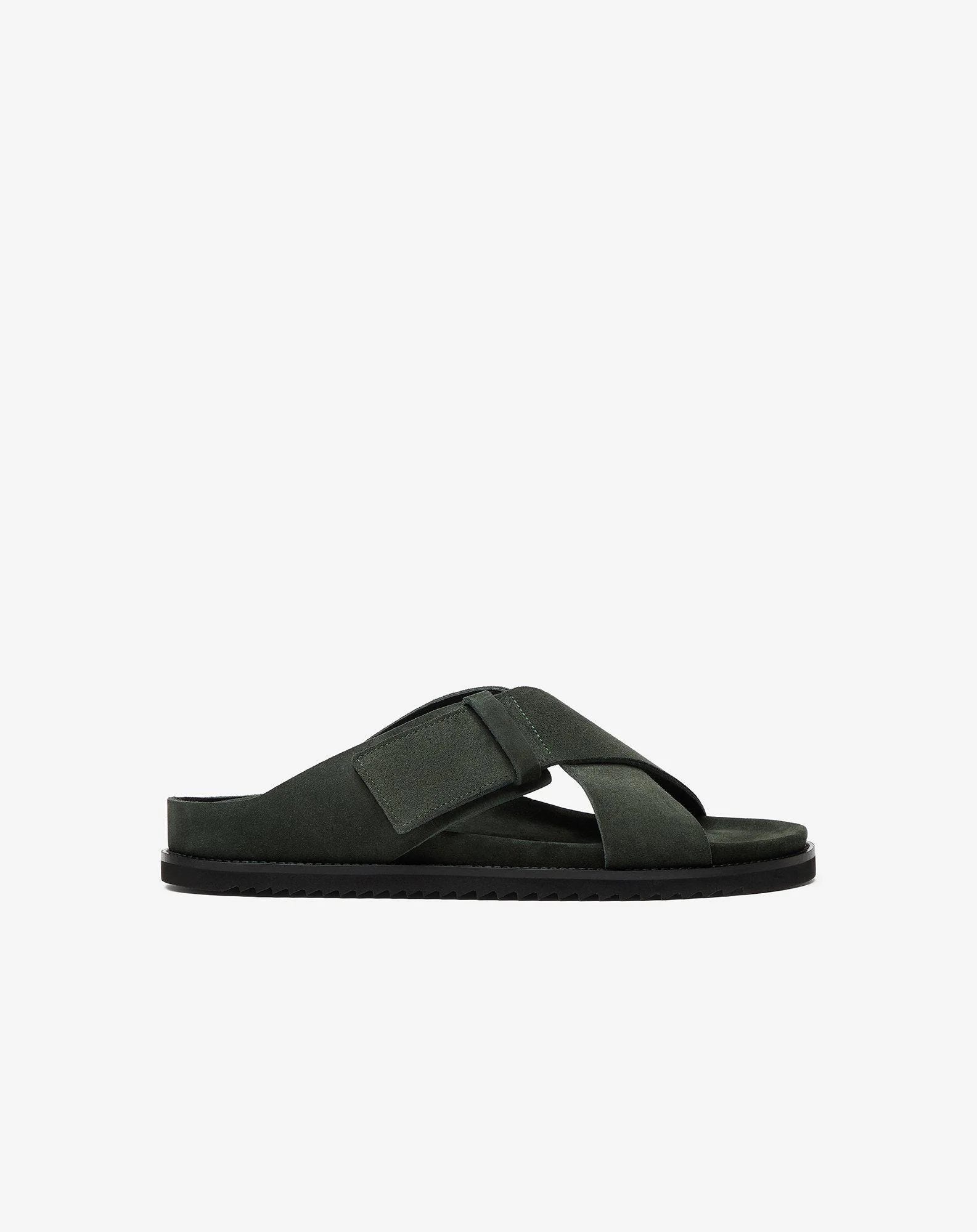 Dark green sandals with suede crossover straps - 1