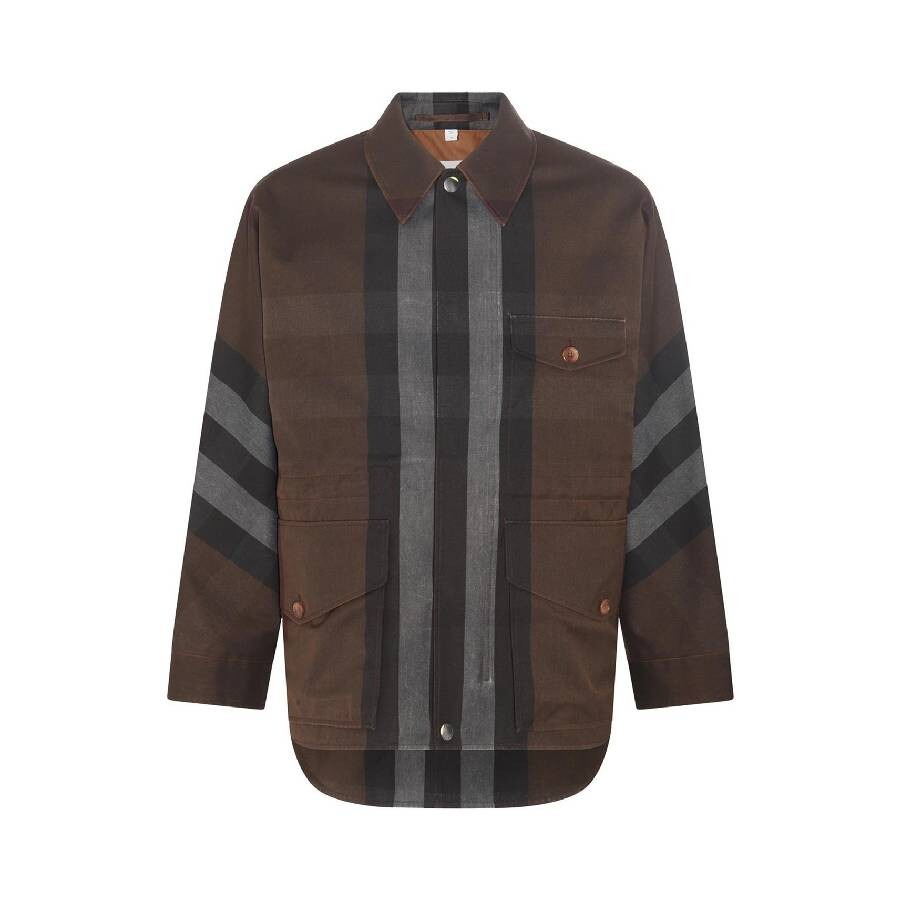 Burberry Dark Birch Brown Check Cotton Blend Field Jacket - 4