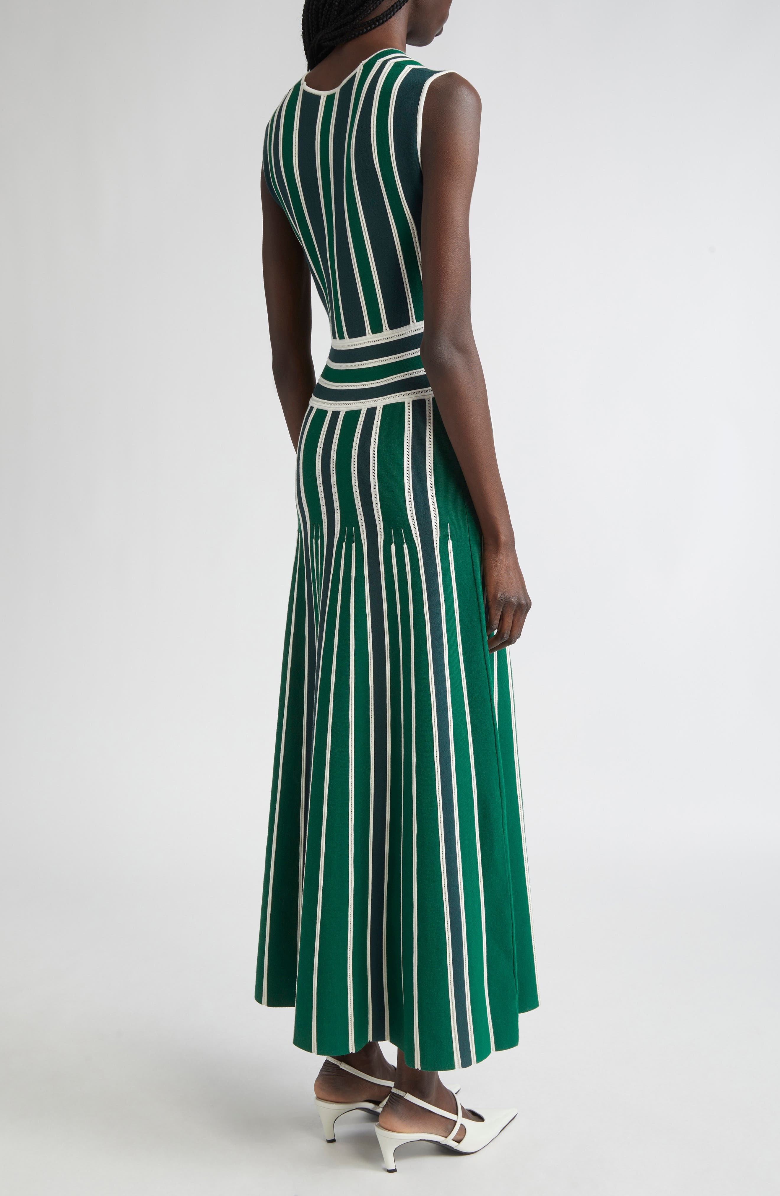 Max Mara Tallone Stripe Sleeveless Maxi Sweater Dress in Green at Nordstrom - 2